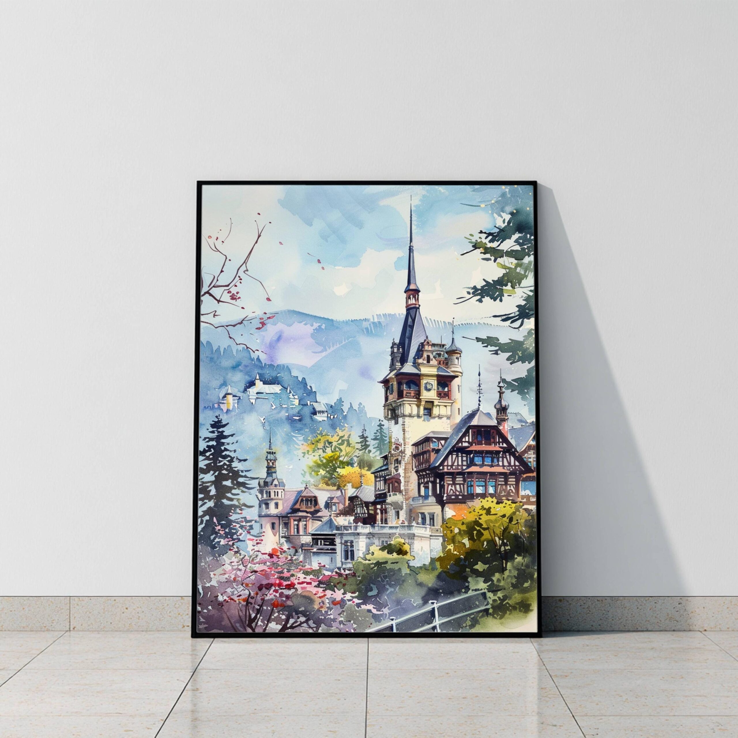 Peles Castle Sinaia Romania Watercolor Art Print: Europe Travel Art Poster - Image 9