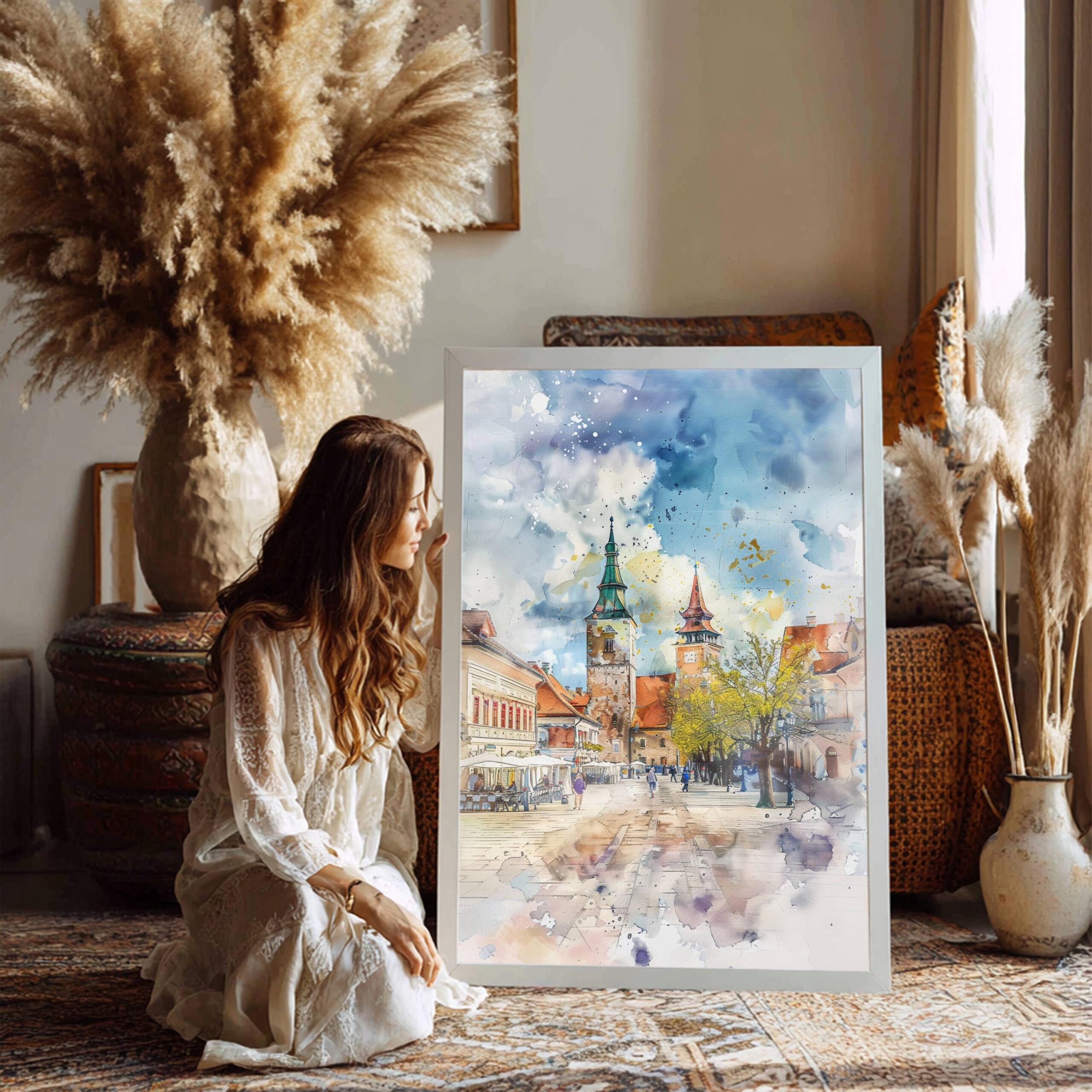 Piata Mare Sibiu Romania Watercolor Art Print: Europe Travel Art Poster - Image 6
