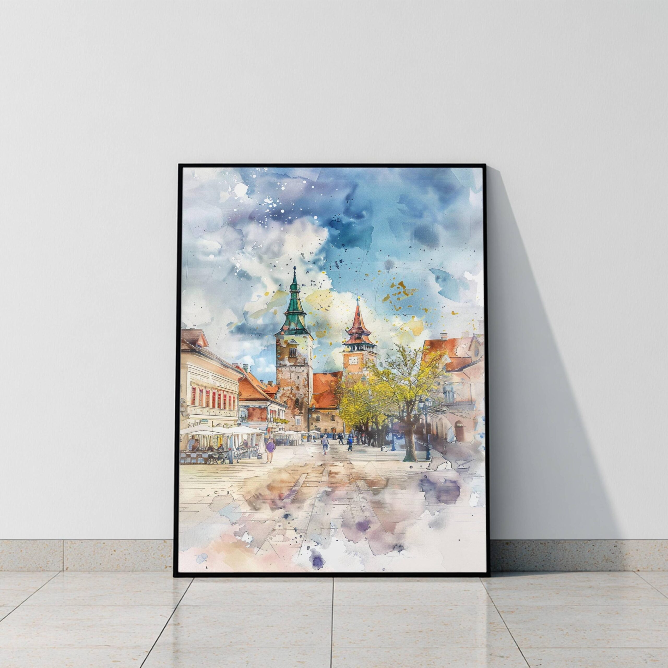 Piata Mare Sibiu Romania Watercolor Art Print: Europe Travel Art Poster - Image 9