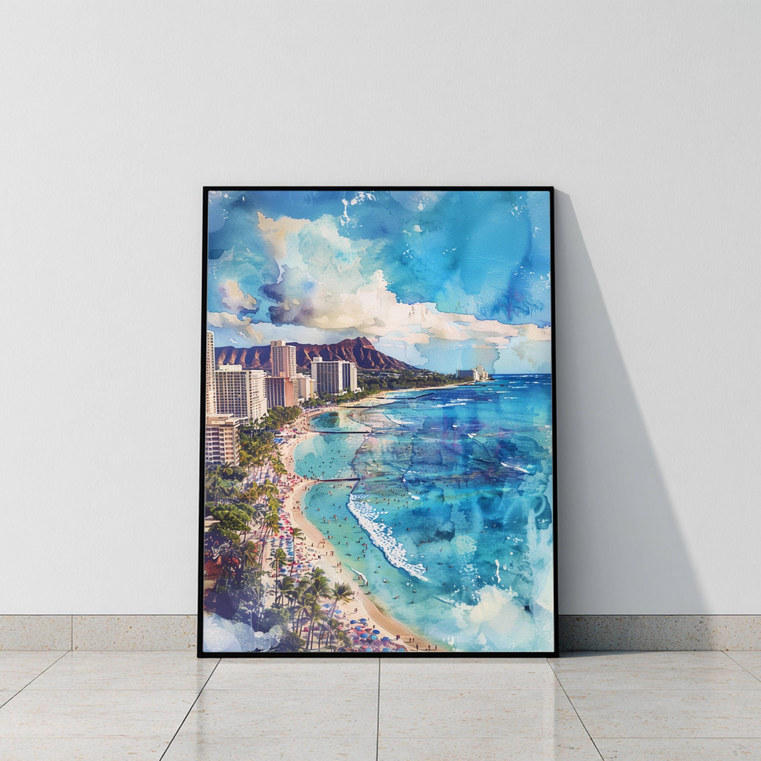 Waikiki Beach Hawaii USA Watercolor: American Travel Art Poster - Image 9