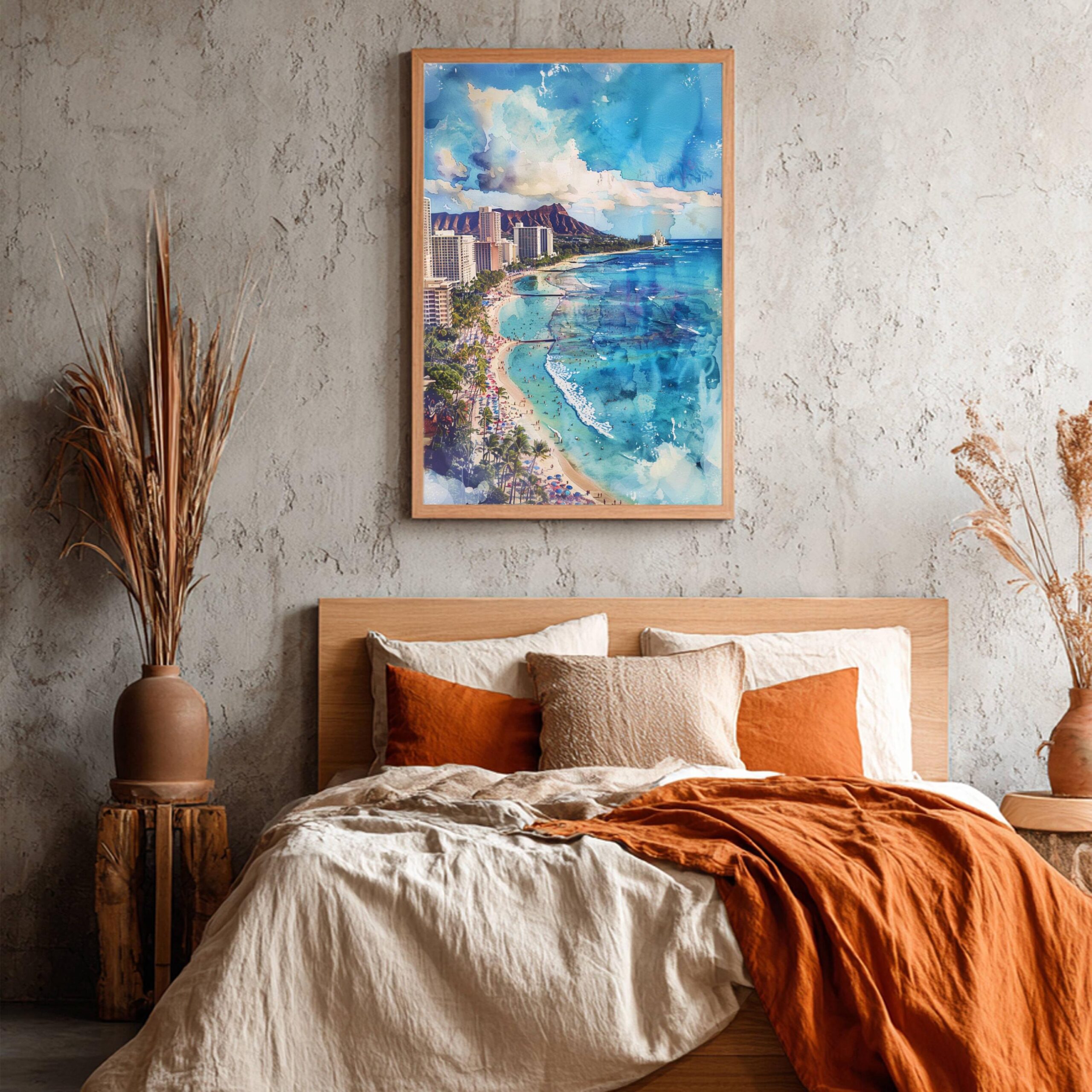 Waikiki Beach Hawaii USA Watercolor: American Travel Art Poster - Image 4