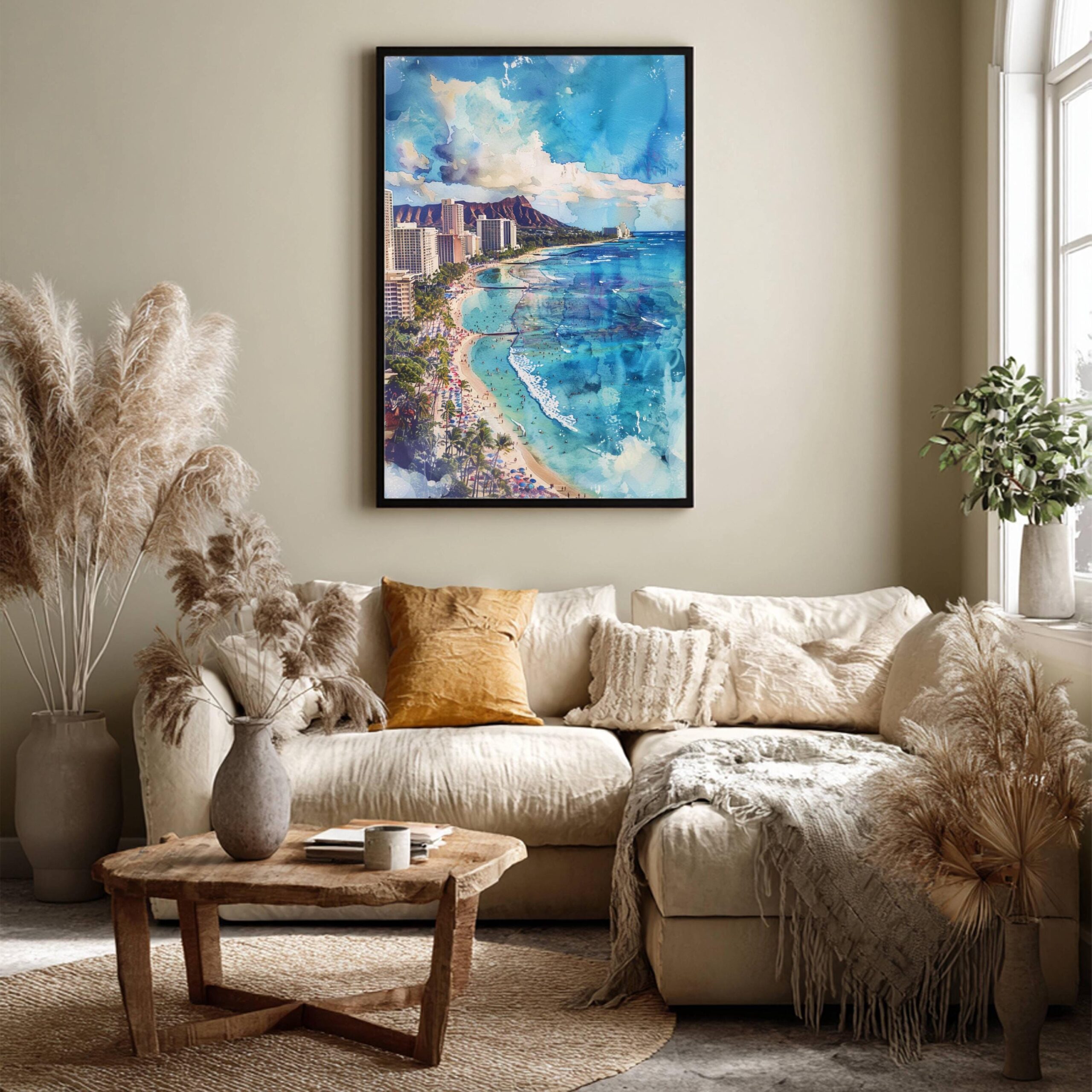 Waikiki Beach Hawaii USA Watercolor: American Travel Art Poster - Image 3
