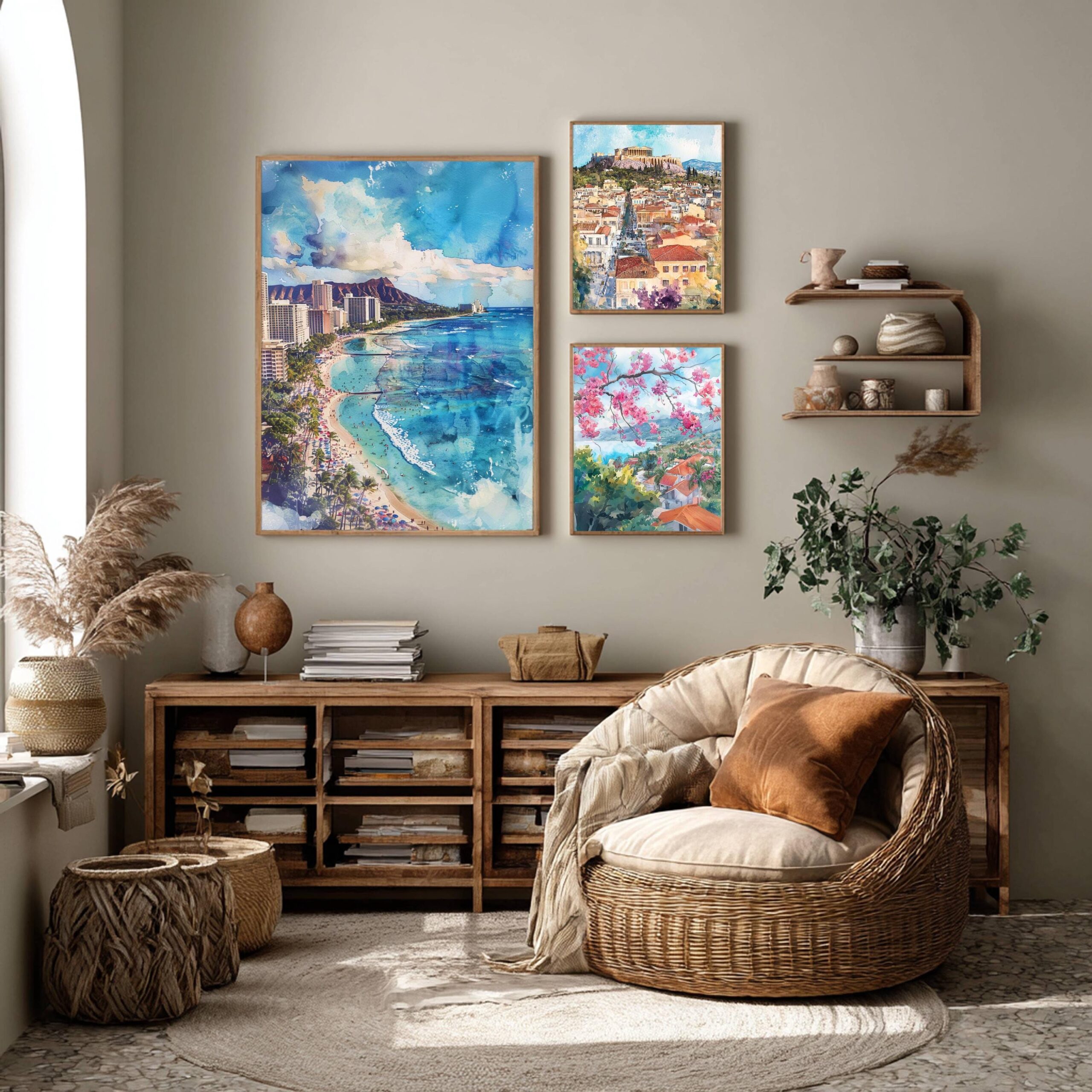 Waikiki Beach Hawaii USA Watercolor: American Travel Art Poster - Image 2