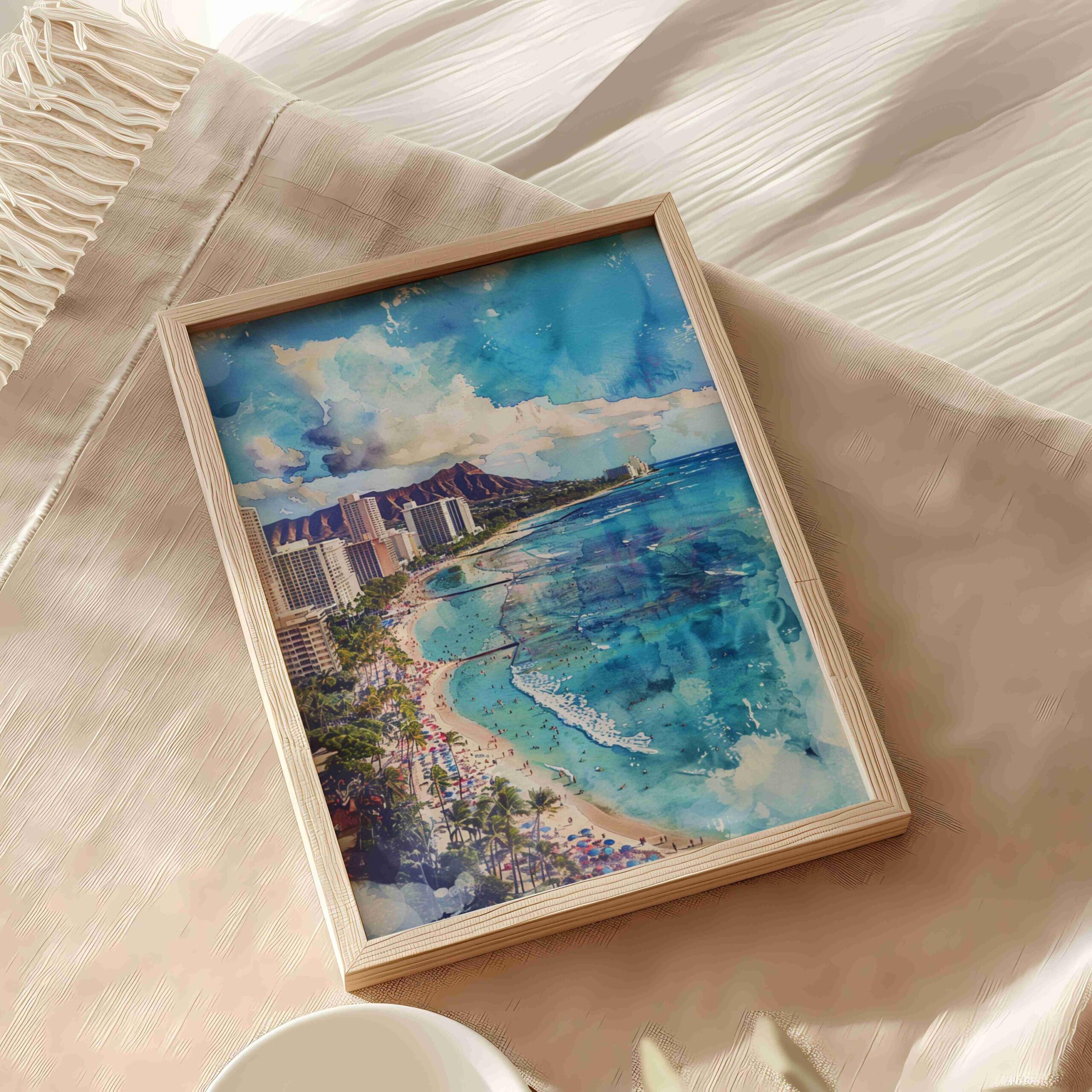 Waikiki Beach Hawaii USA Watercolor: American Travel Art Poster - Image 5