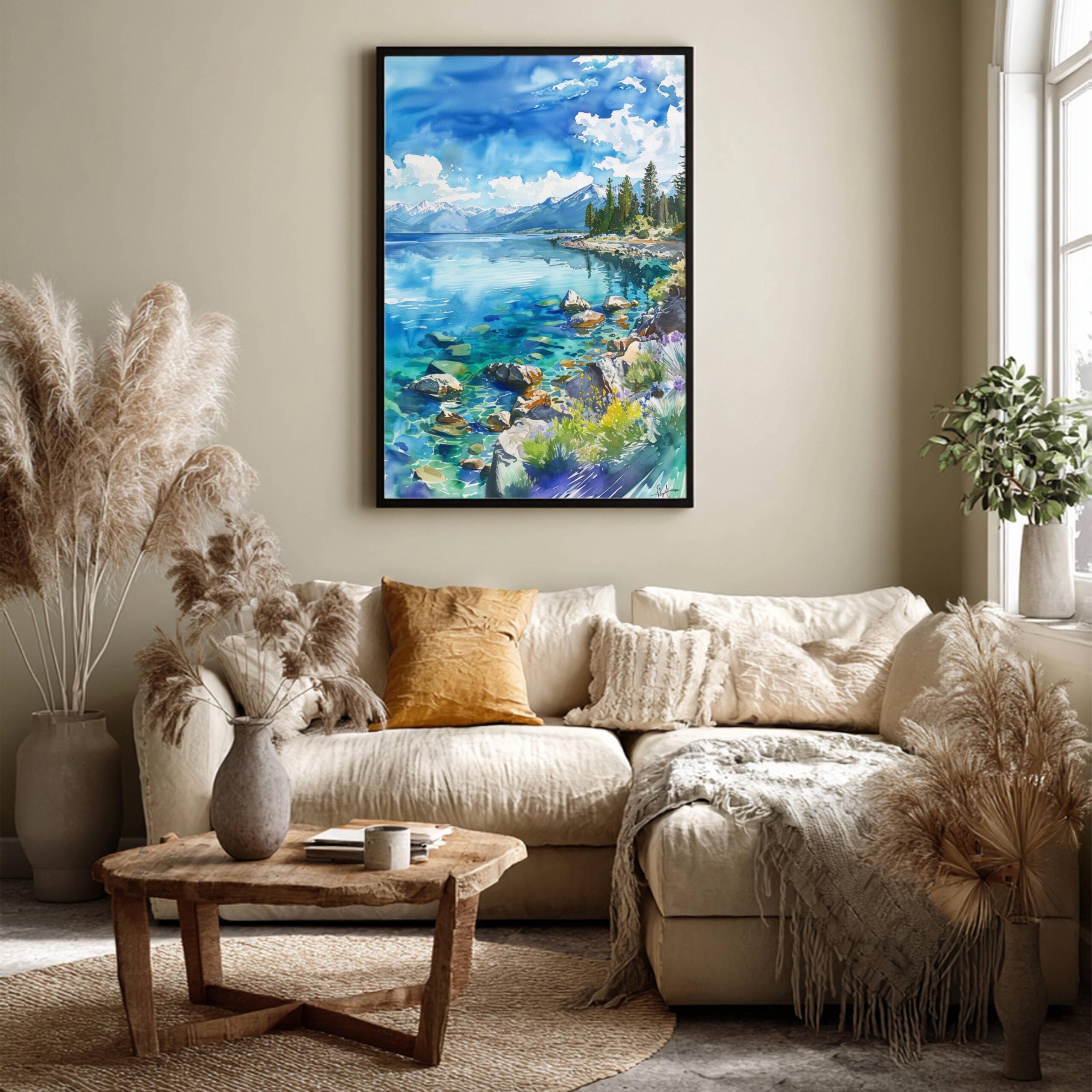 Lake Tahoe Sierra Nevada Mountains USA Watercolor Print: American Travel Art Poster - Image 3