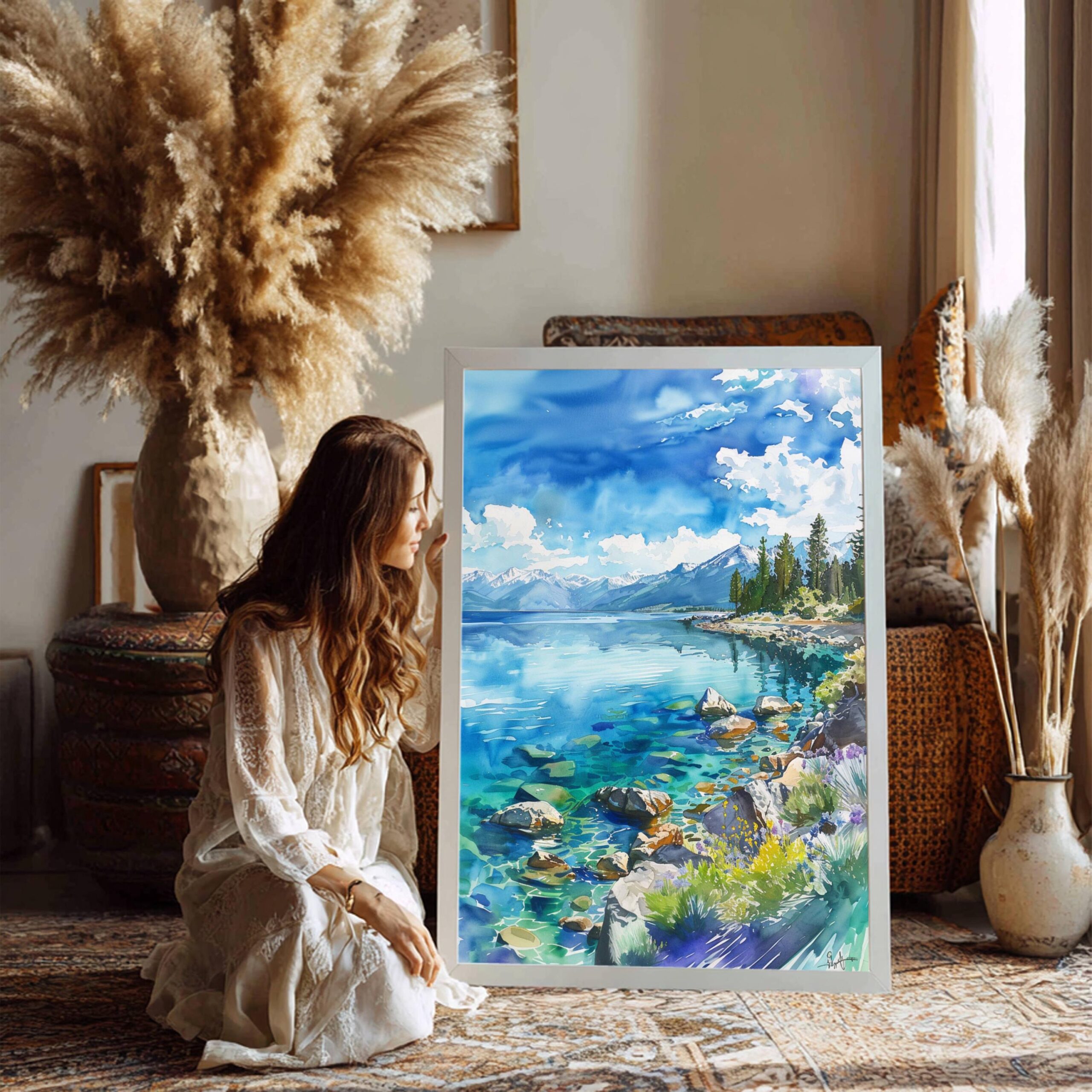 Lake Tahoe Sierra Nevada Mountains USA Watercolor Print: American Travel Art Poster - Image 8