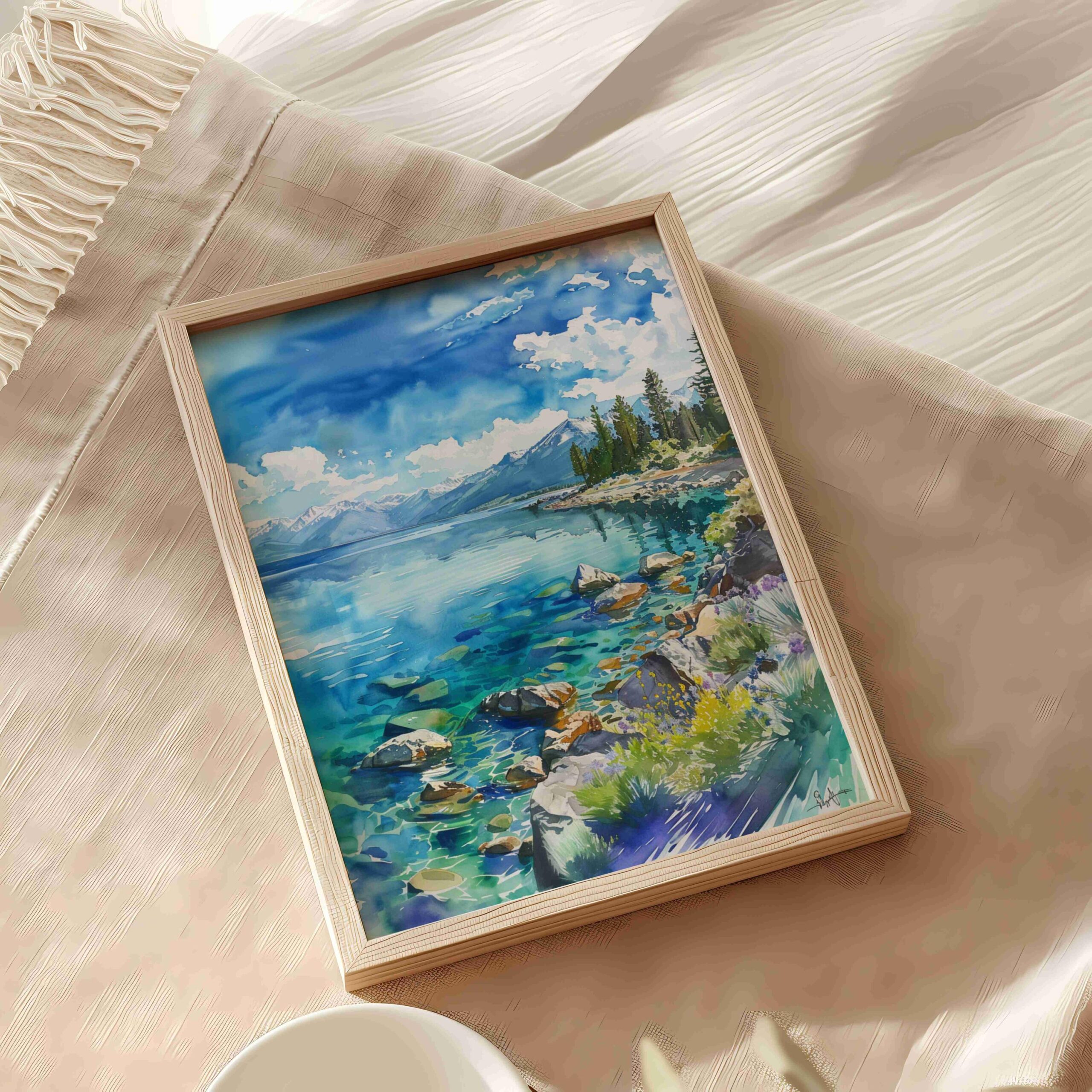 Lake Tahoe Sierra Nevada Mountains USA Watercolor Print: American Travel Art Poster - Image 5