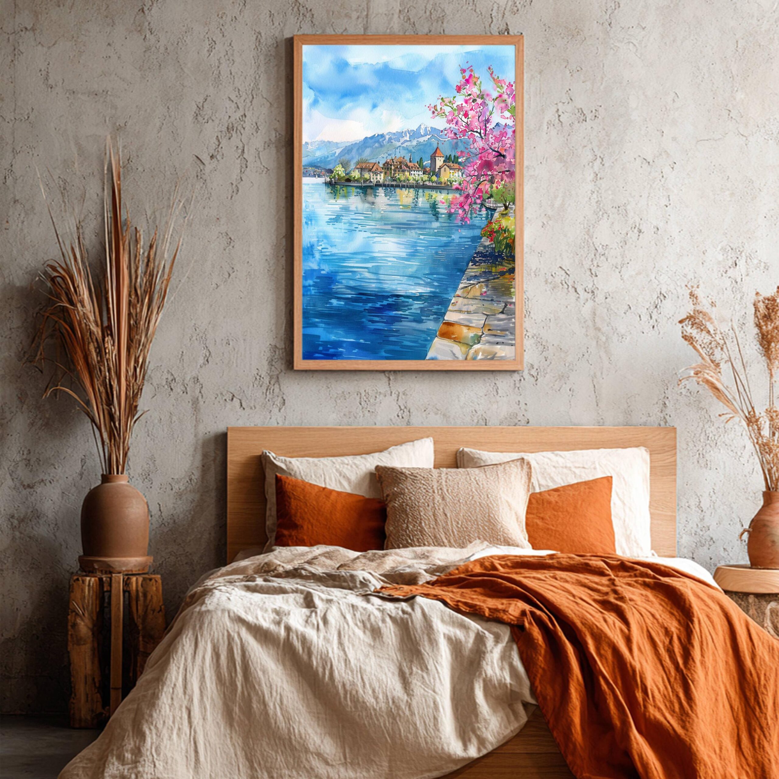Lake Geneva Switzerland Europe Watercolor Print: Vacation Travel Art Poster - Image 4