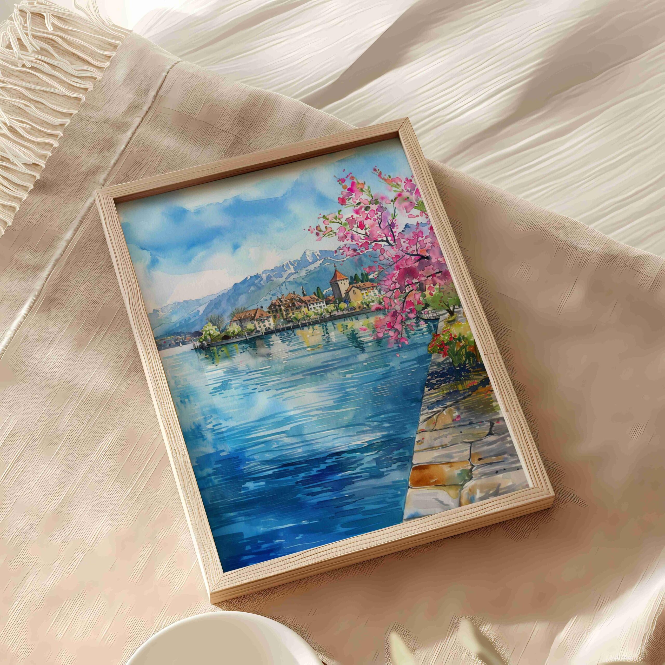 Lake Geneva Switzerland Europe Watercolor Print: Vacation Travel Art Poster - Image 5