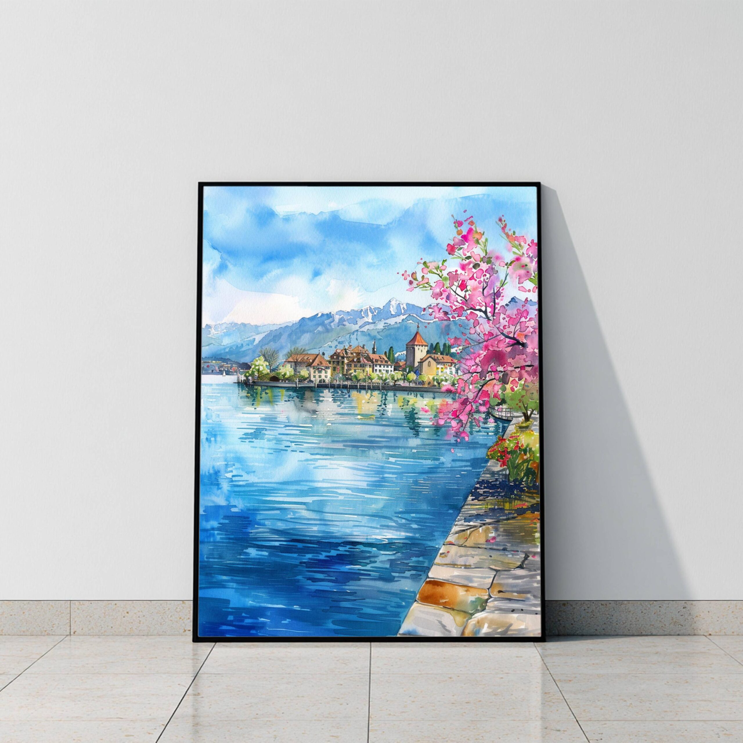 Lake Geneva Switzerland Europe Watercolor Print: Vacation Travel Art Poster - Image 9