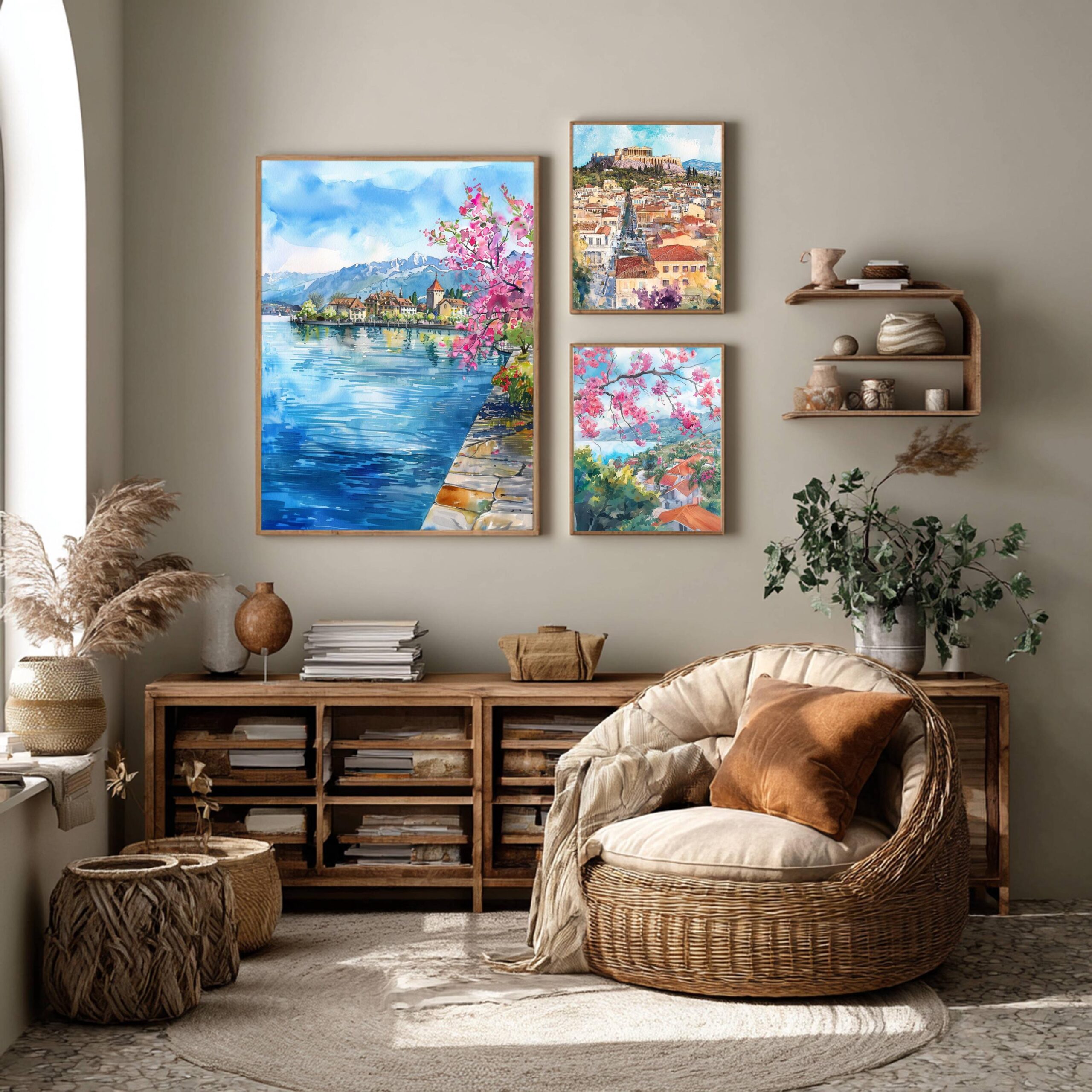 Lake Geneva Switzerland Europe Watercolor Print: Vacation Travel Art Poster - Image 2