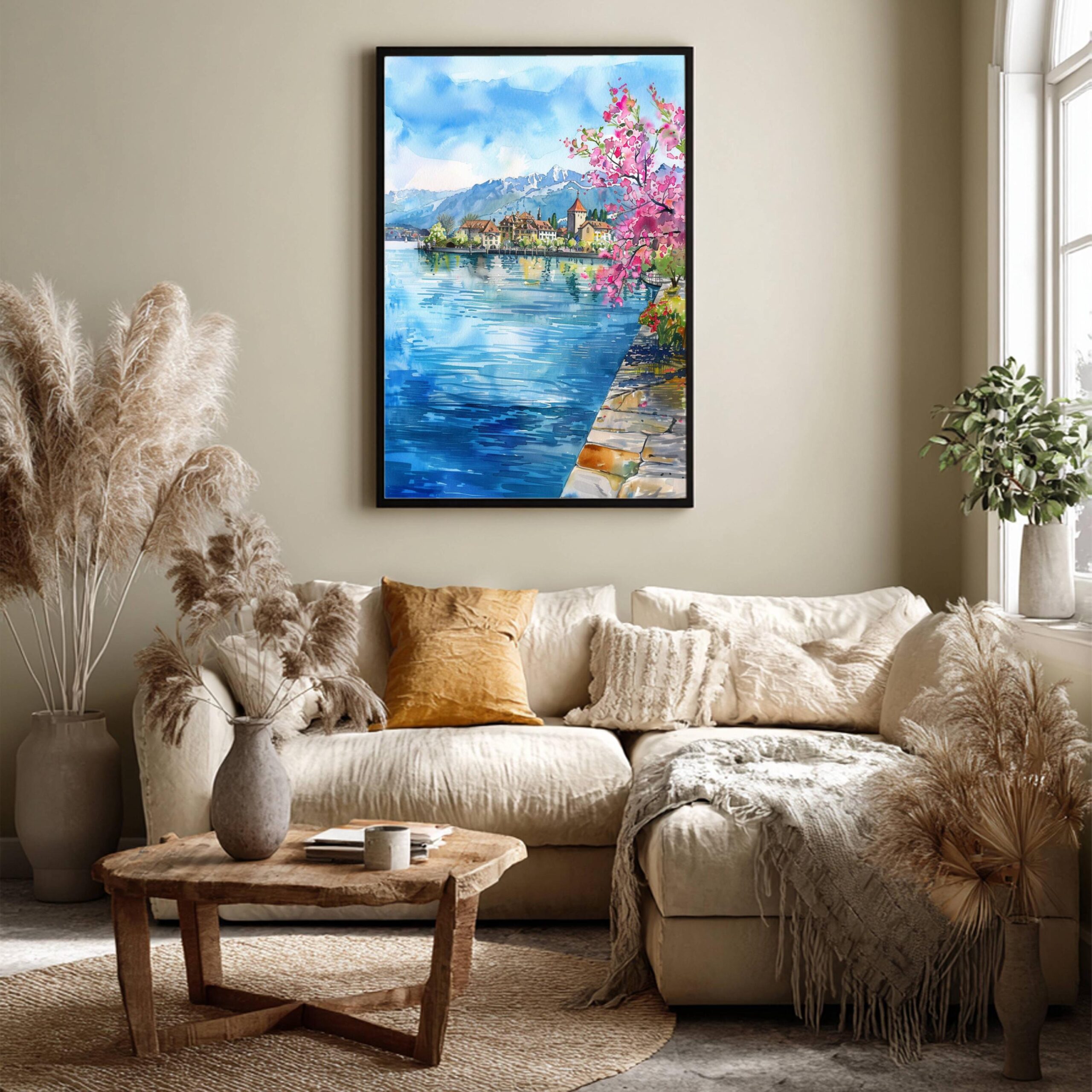 Lake Geneva Switzerland Europe Watercolor Print: Vacation Travel Art Poster - Image 3