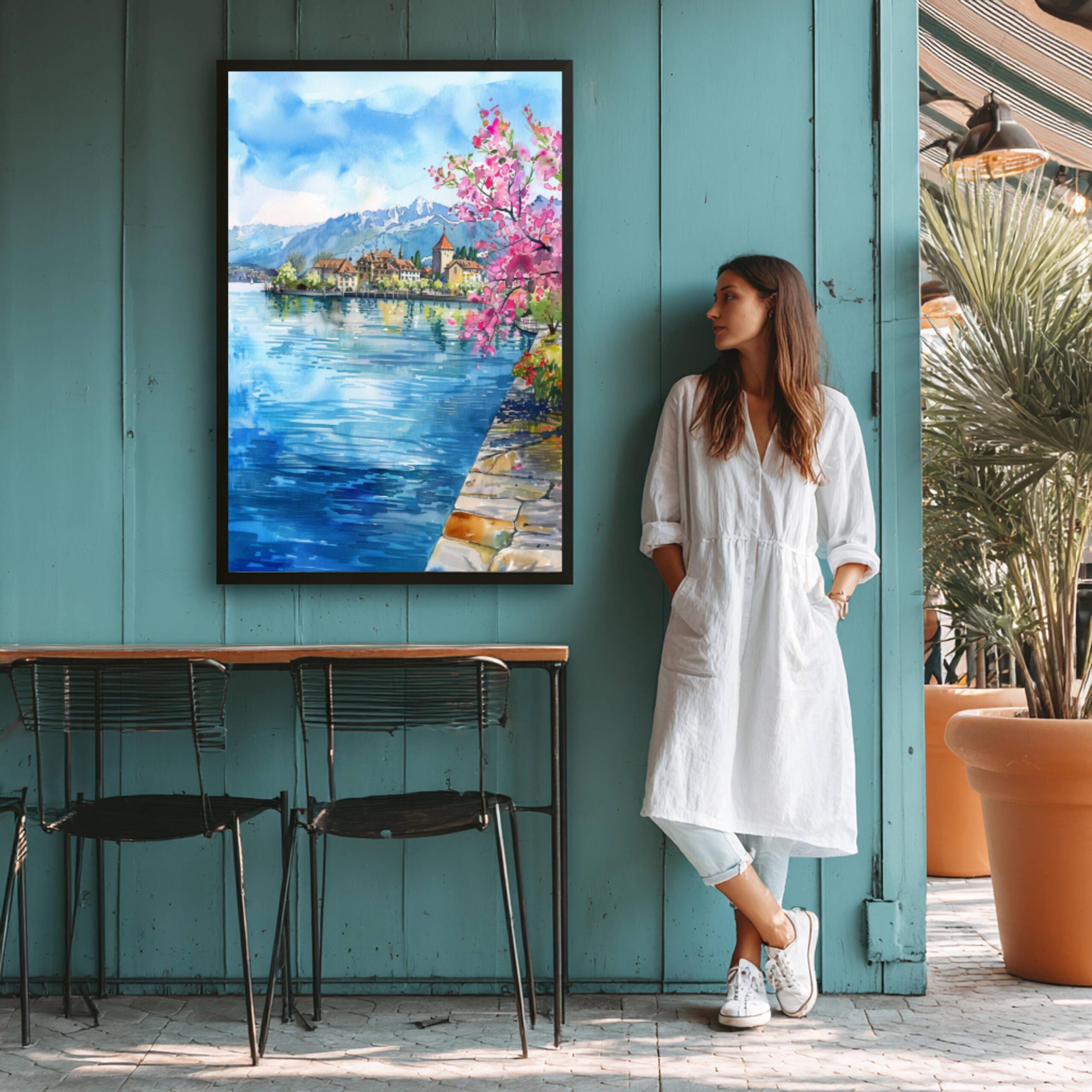 Lake Geneva Switzerland Europe Watercolor Print: Vacation Travel Art Poster - Image 8