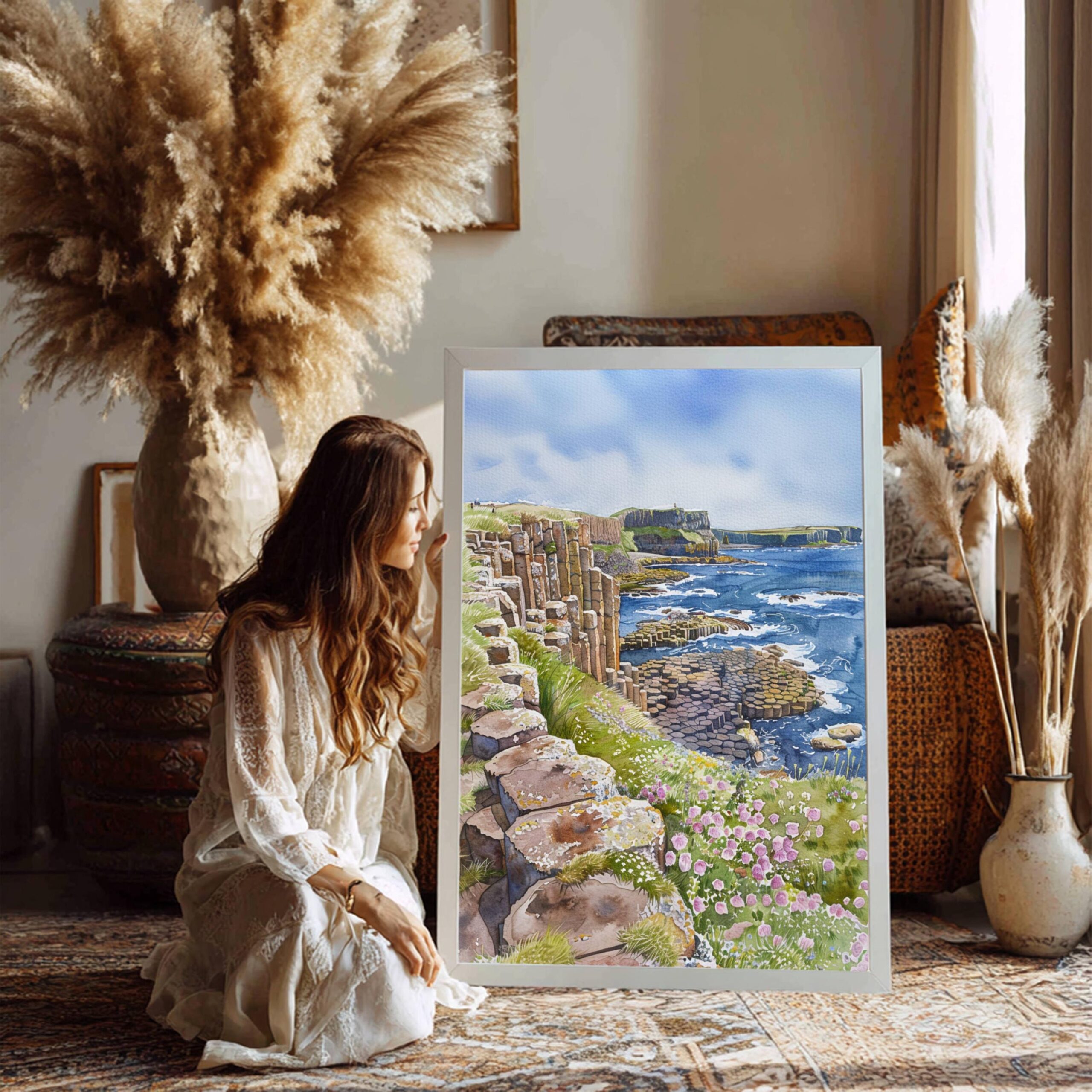 Giant's Causeway Northern Ireland United Kingdom Watercolor Print: Travel Art Poster - Image 6