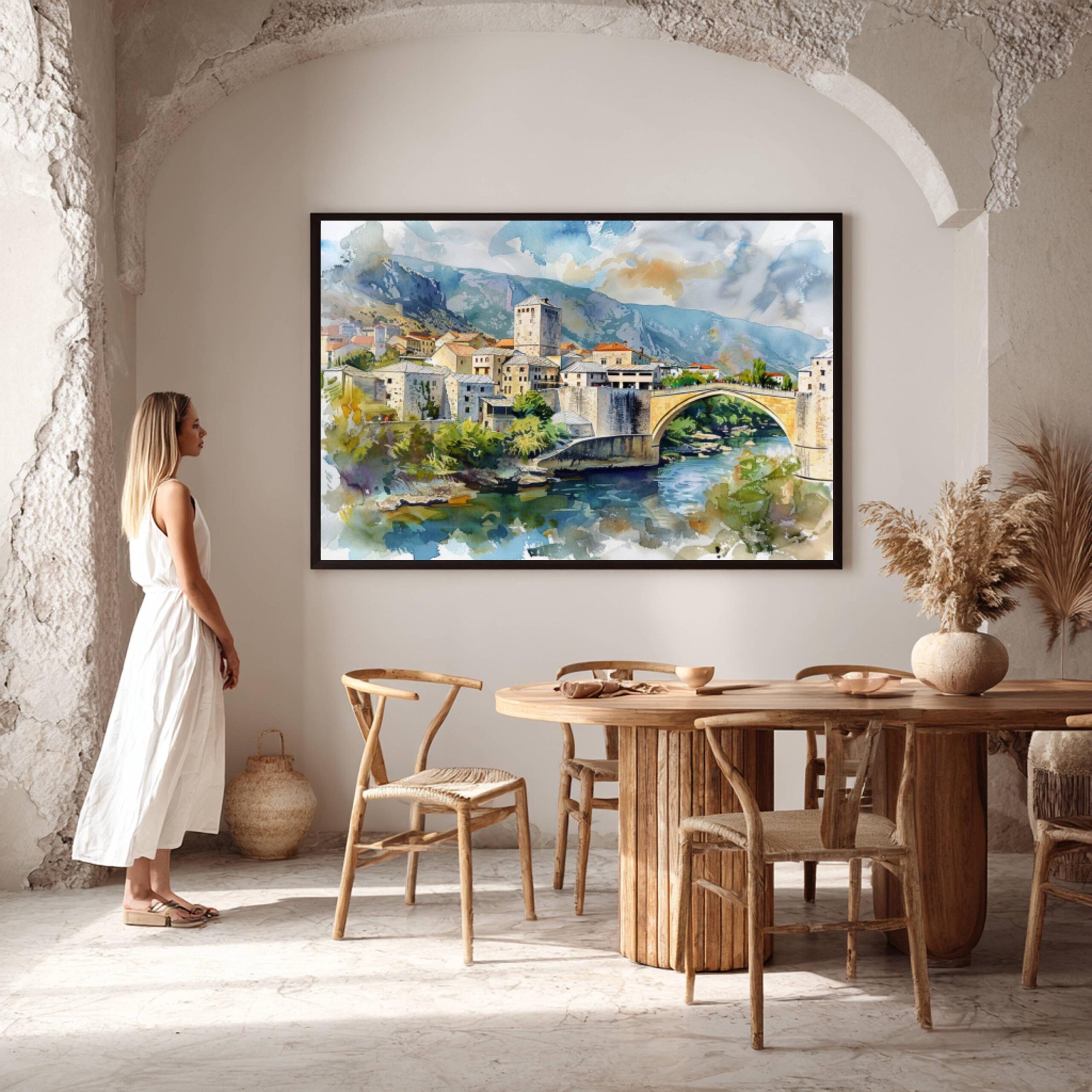 Mostar Bosnia and Herzegovina Watercolor Print: Europe Travel Art Poster - Image 10