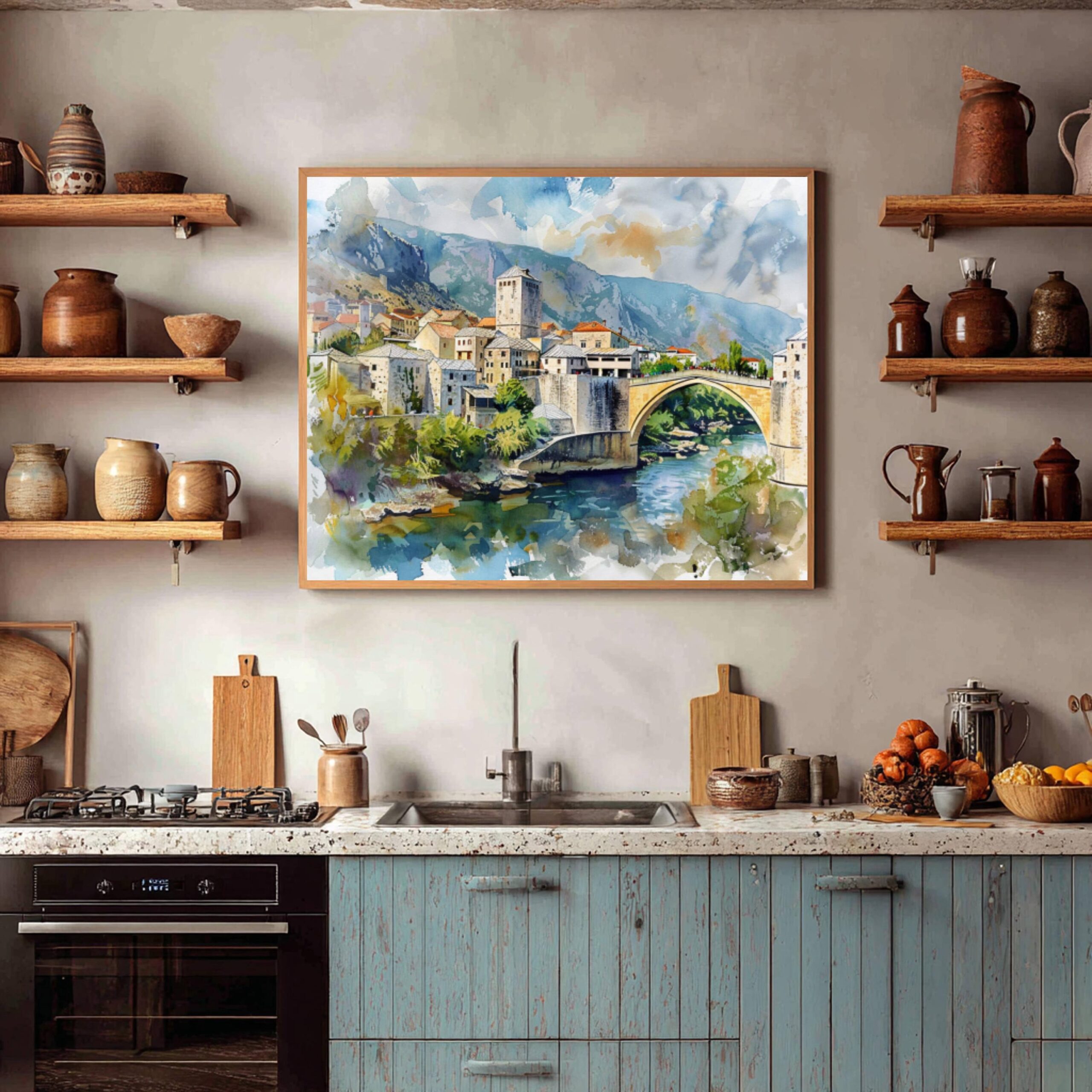 Mostar Bosnia and Herzegovina Watercolor Print: Europe Travel Art Poster - Image 3