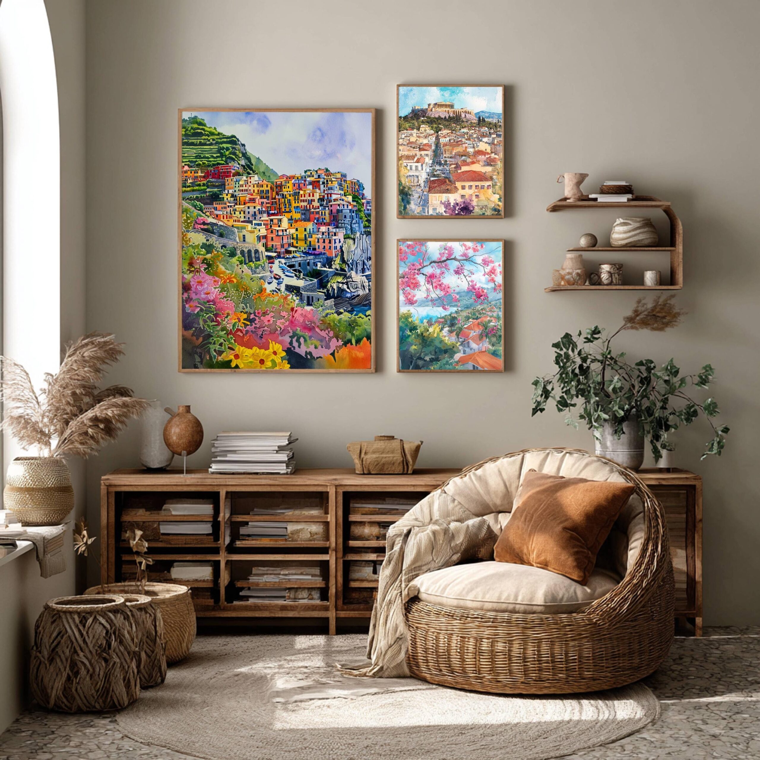 Corniglia Cinque Terre Italy Europe Watercolor Print: Travel Art Poster - Image 2