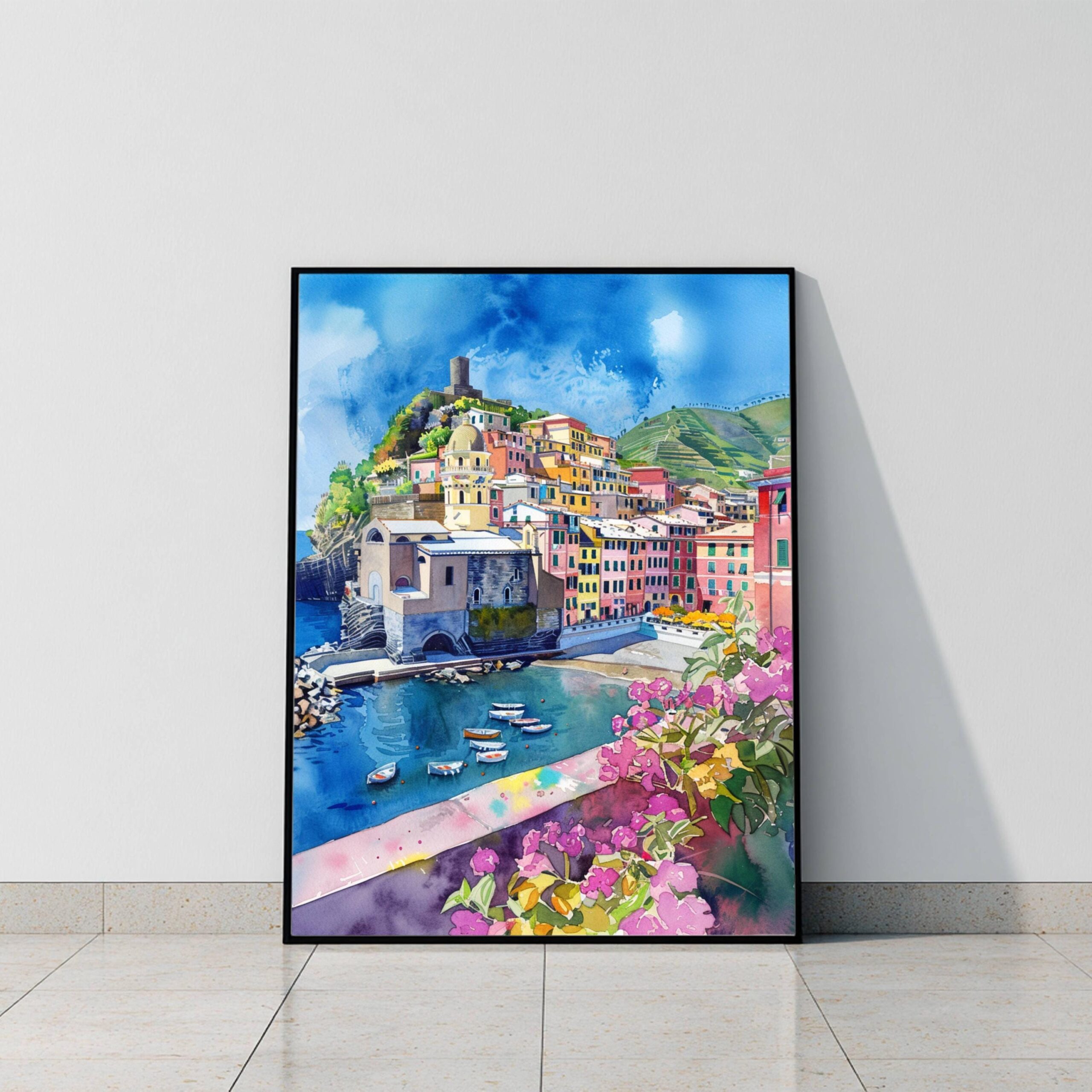 Vernazza Cinque Terre Italy Europe Watercolor Print: Travel Art Poster - Image 10