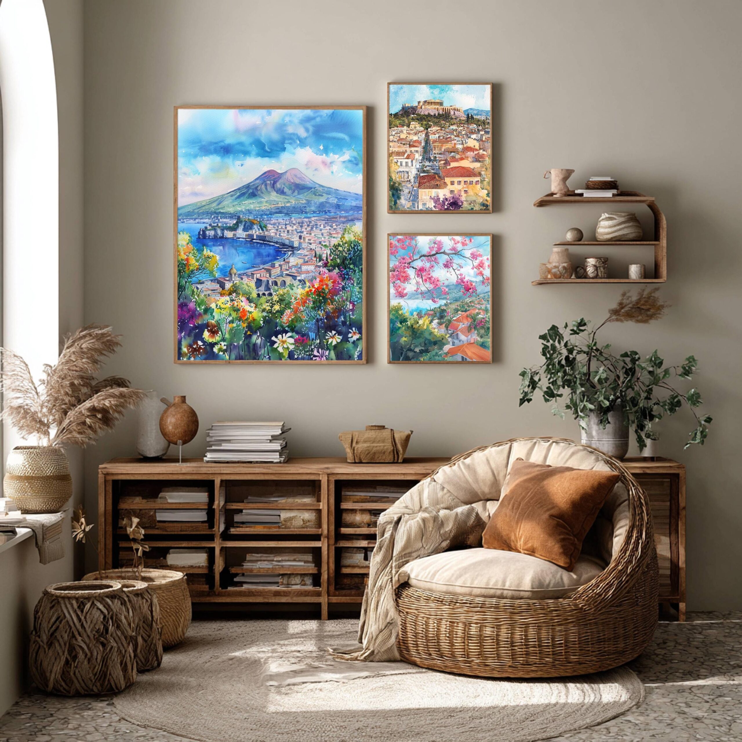 Mount Vesuvius Naples Italy Europe Watercolor Print: Travel Art Poster - Image 2