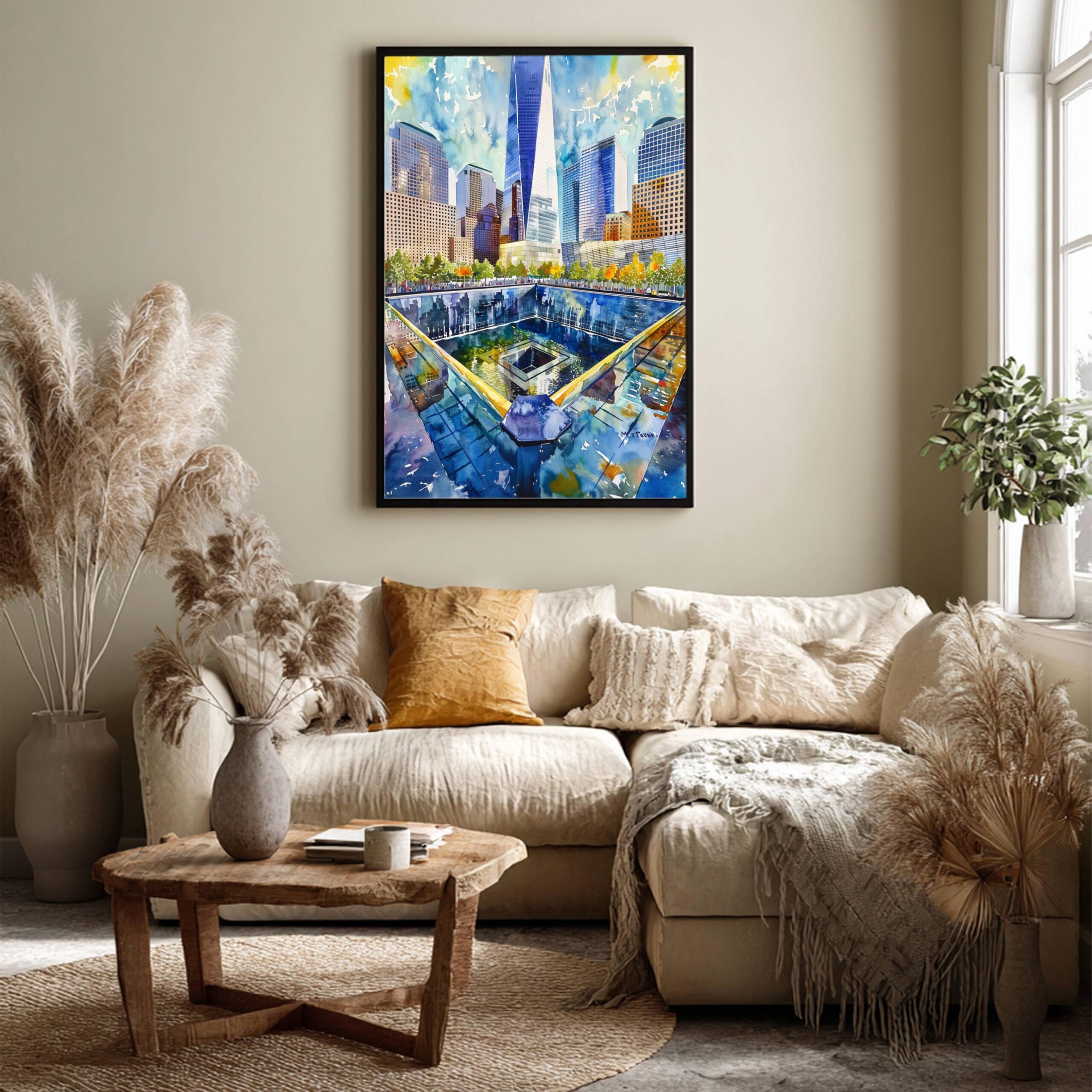 9/11 Memorial Ground Zero New York USA Watercolor Print: Travel Poster - Image 5