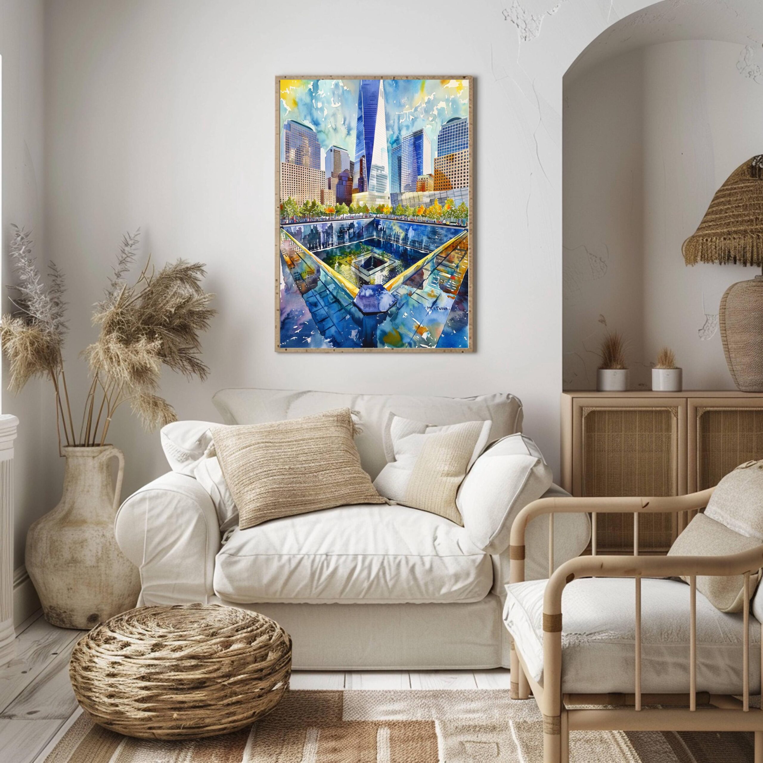 9/11 Memorial Ground Zero New York USA Watercolor Print: Travel Poster - Image 3