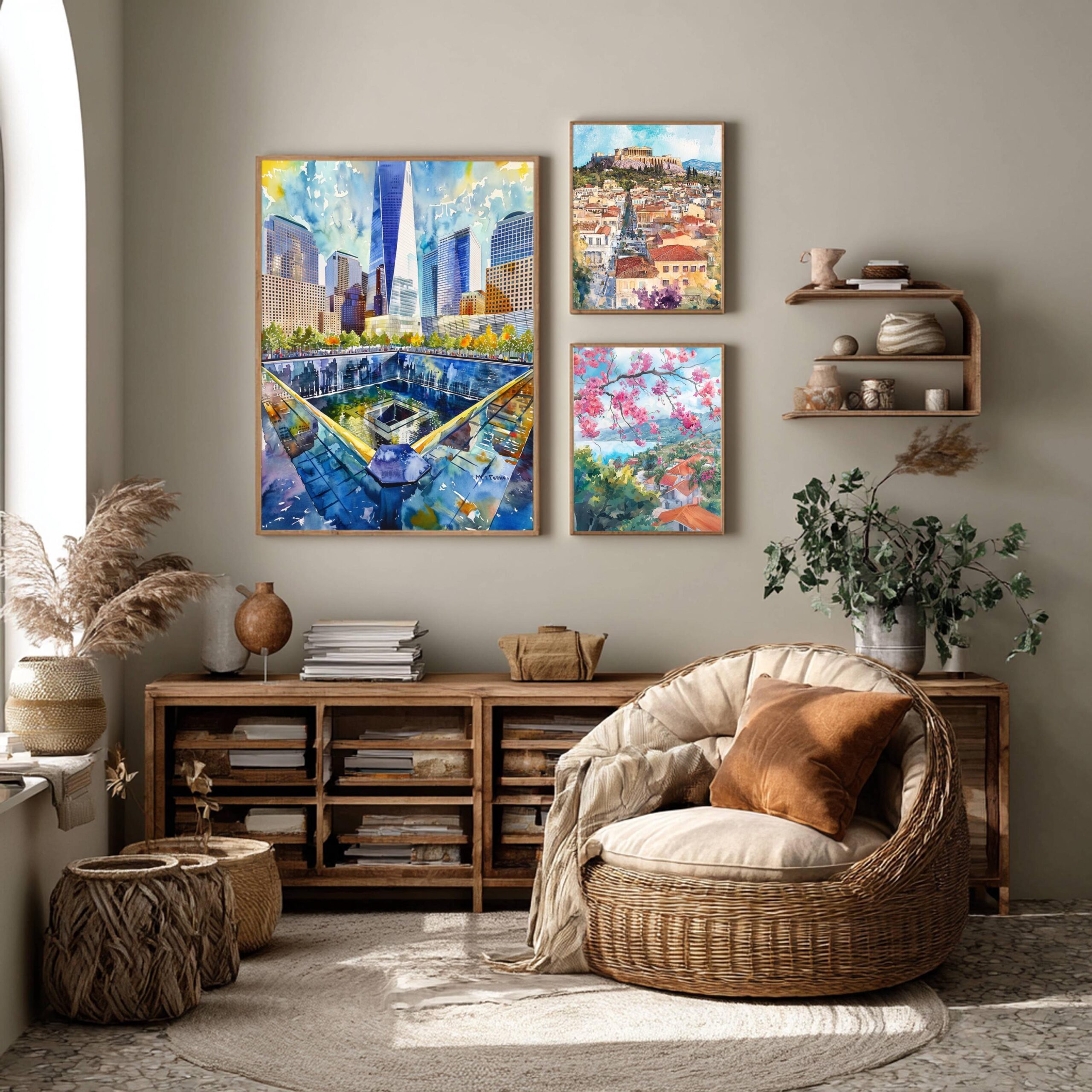 9/11 Memorial Ground Zero New York USA Watercolor Print: Travel Poster - Image 2