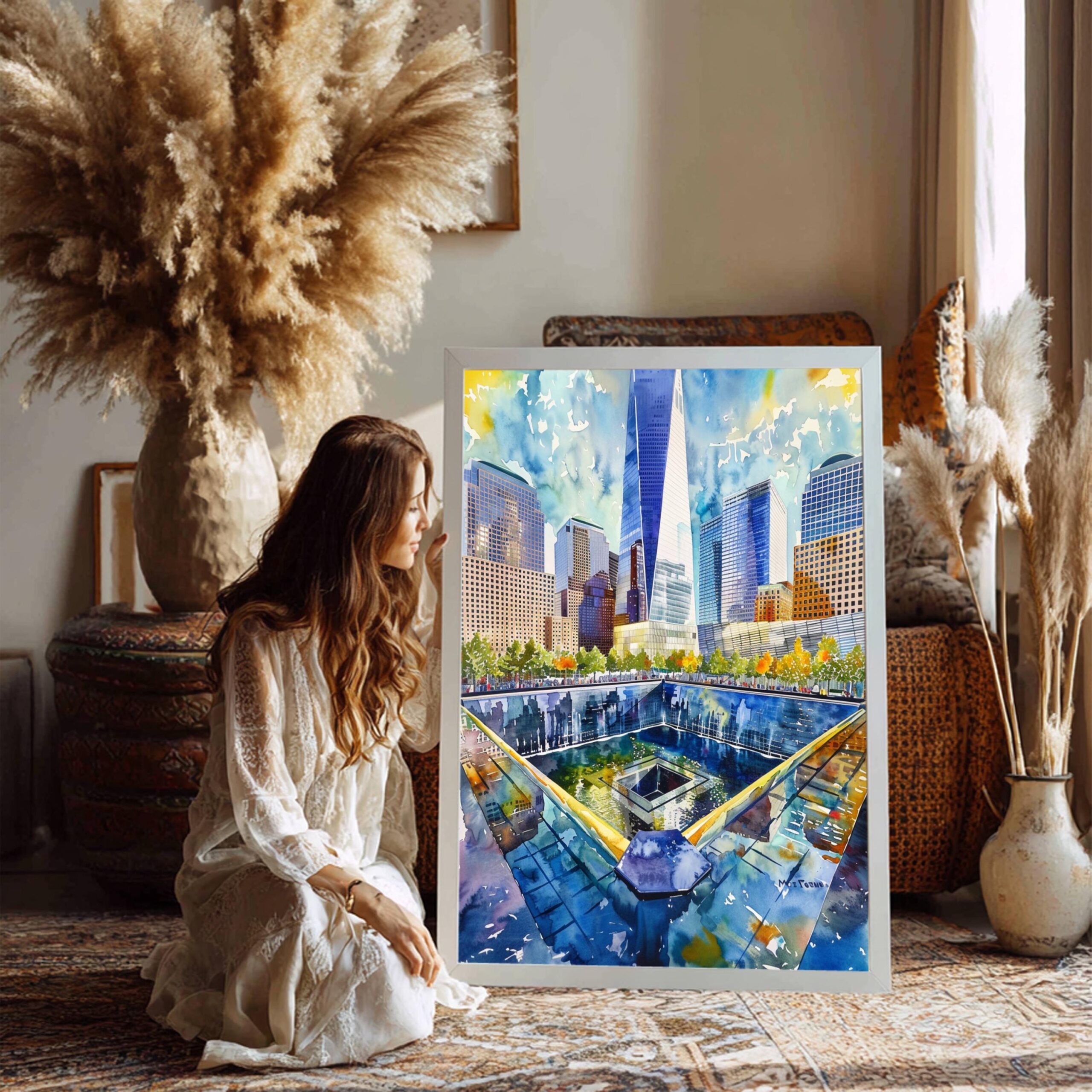 9/11 Memorial Ground Zero New York USA Watercolor Print: Travel Poster - Image 7