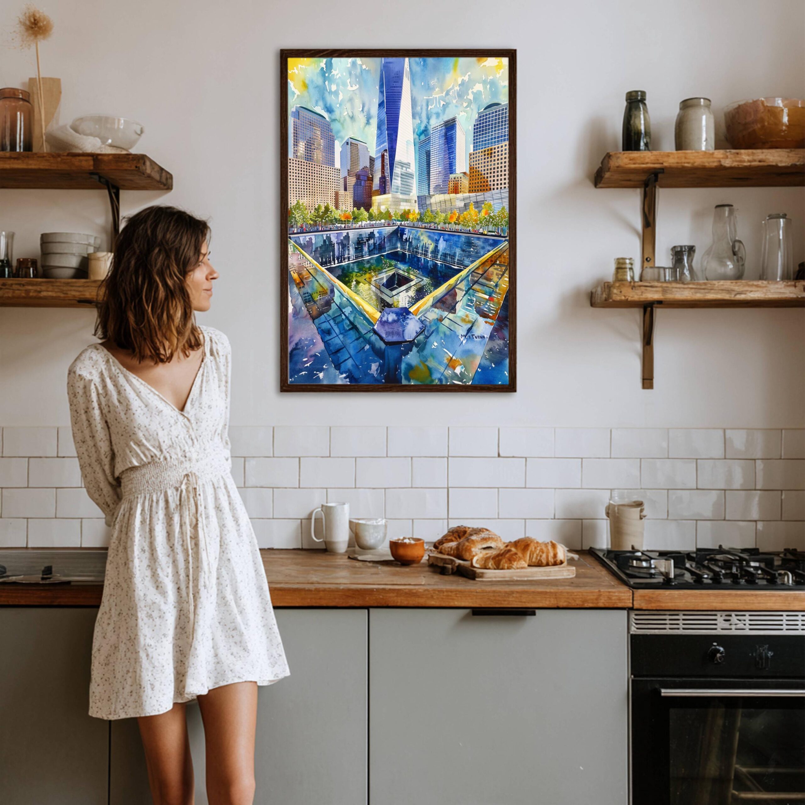 9/11 Memorial Ground Zero New York USA Watercolor Print: Travel Poster - Image 9