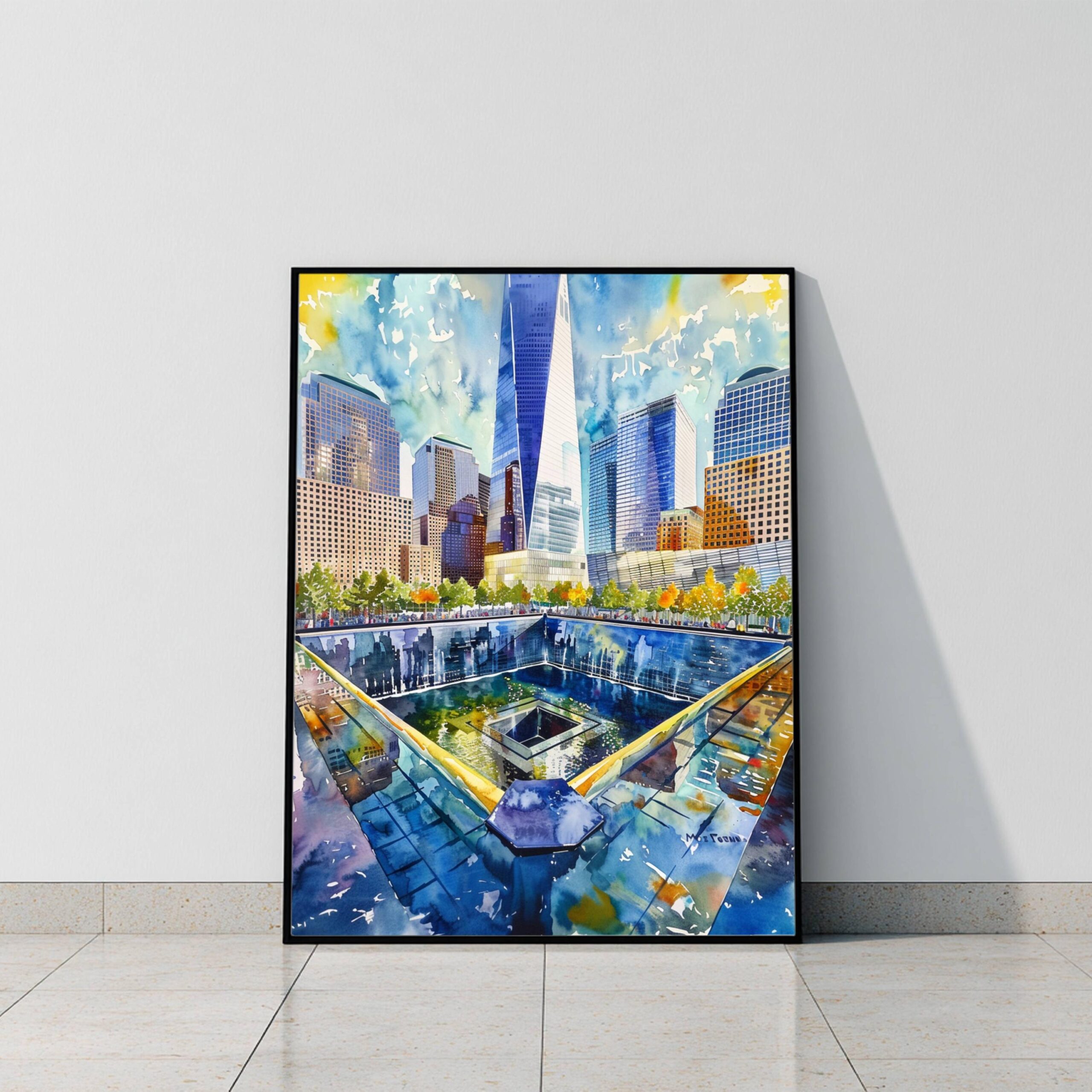 9/11 Memorial Ground Zero New York USA Watercolor Print: Travel Poster - Image 10