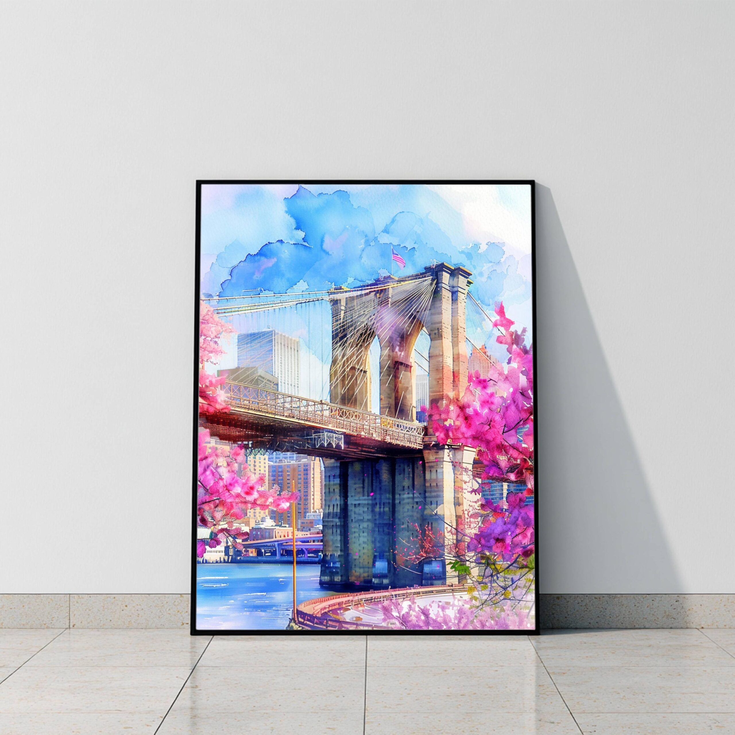 Brooklyn Bridge New York USA Watercolor Print: Travel Poster - Image 10