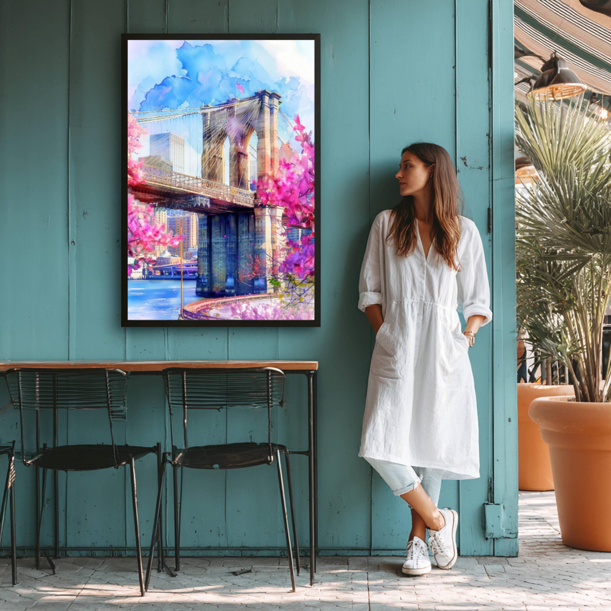 Brooklyn Bridge New York USA Watercolor Print: Travel Poster - Image 9