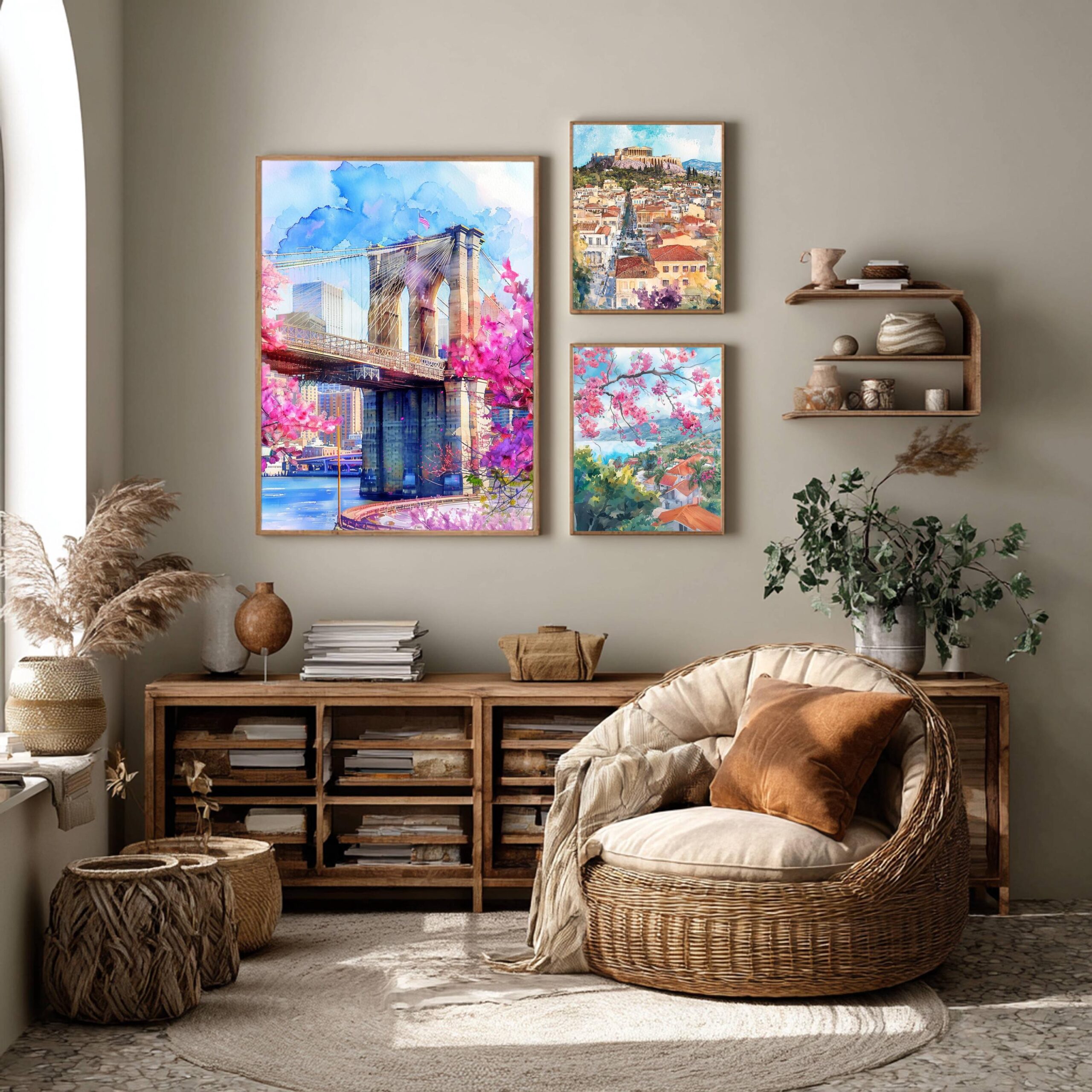 Brooklyn Bridge New York USA Watercolor Print: Travel Poster - Image 2