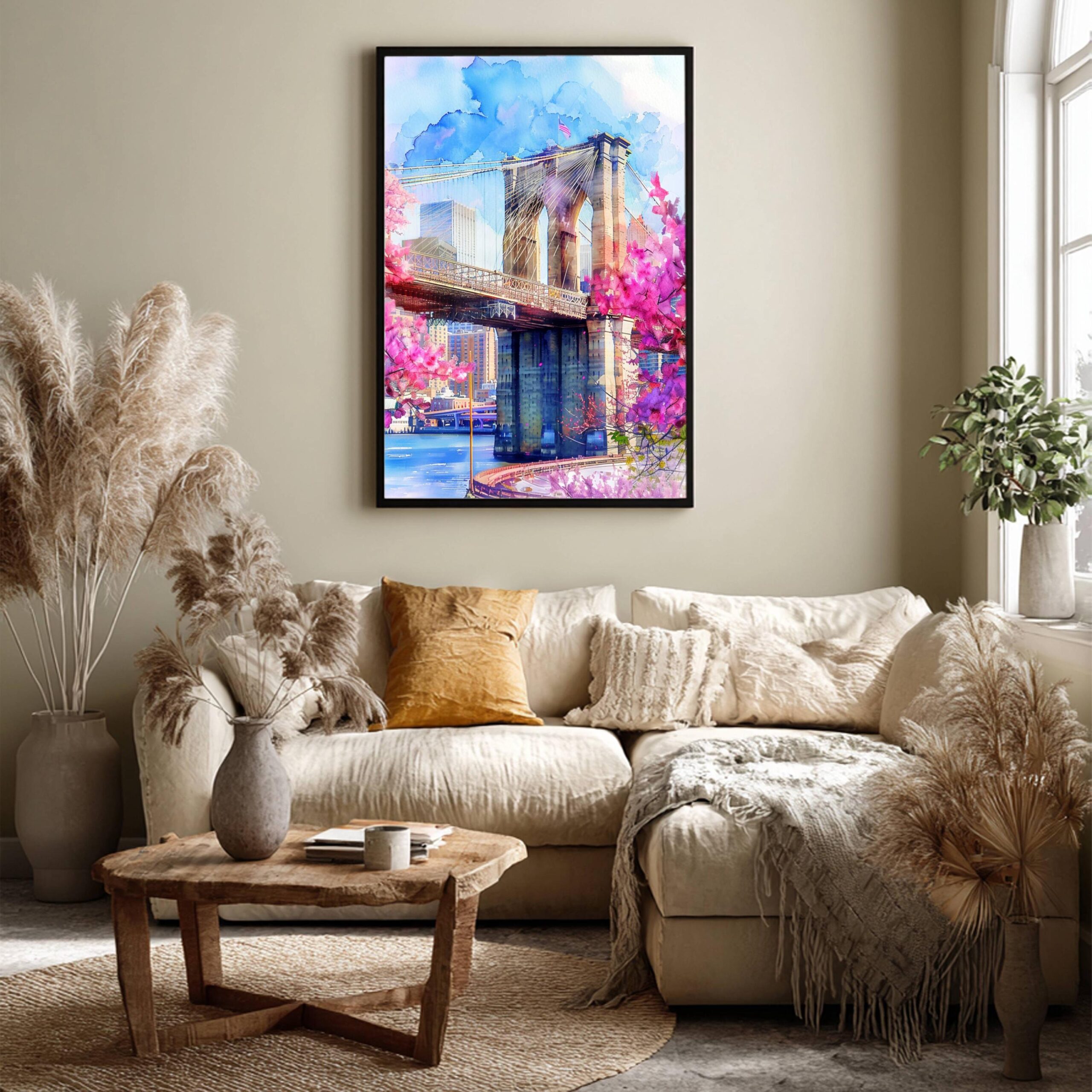 Brooklyn Bridge New York USA Watercolor Print: Travel Poster - Image 3