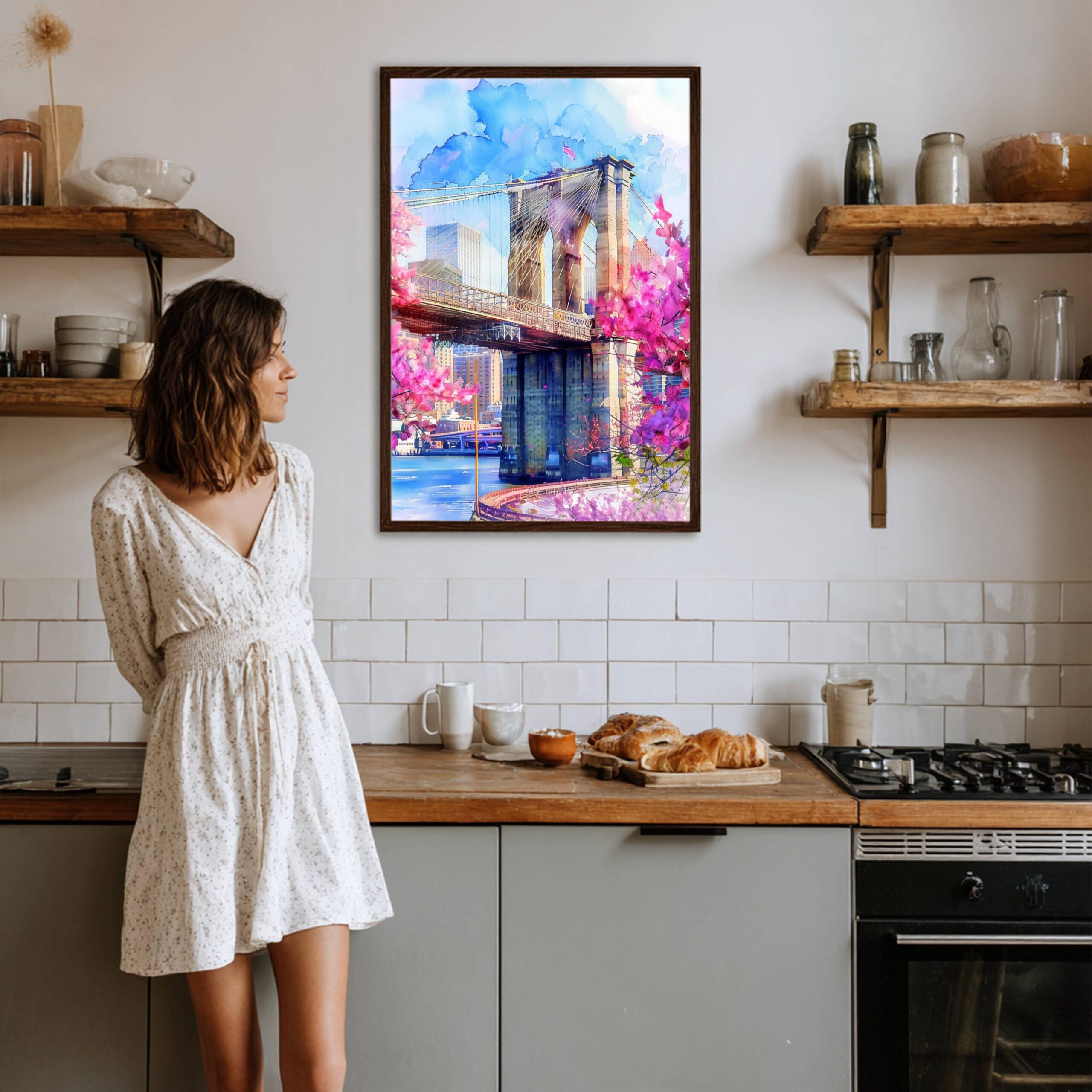 Brooklyn Bridge New York USA Watercolor Print: Travel Poster - Image 8