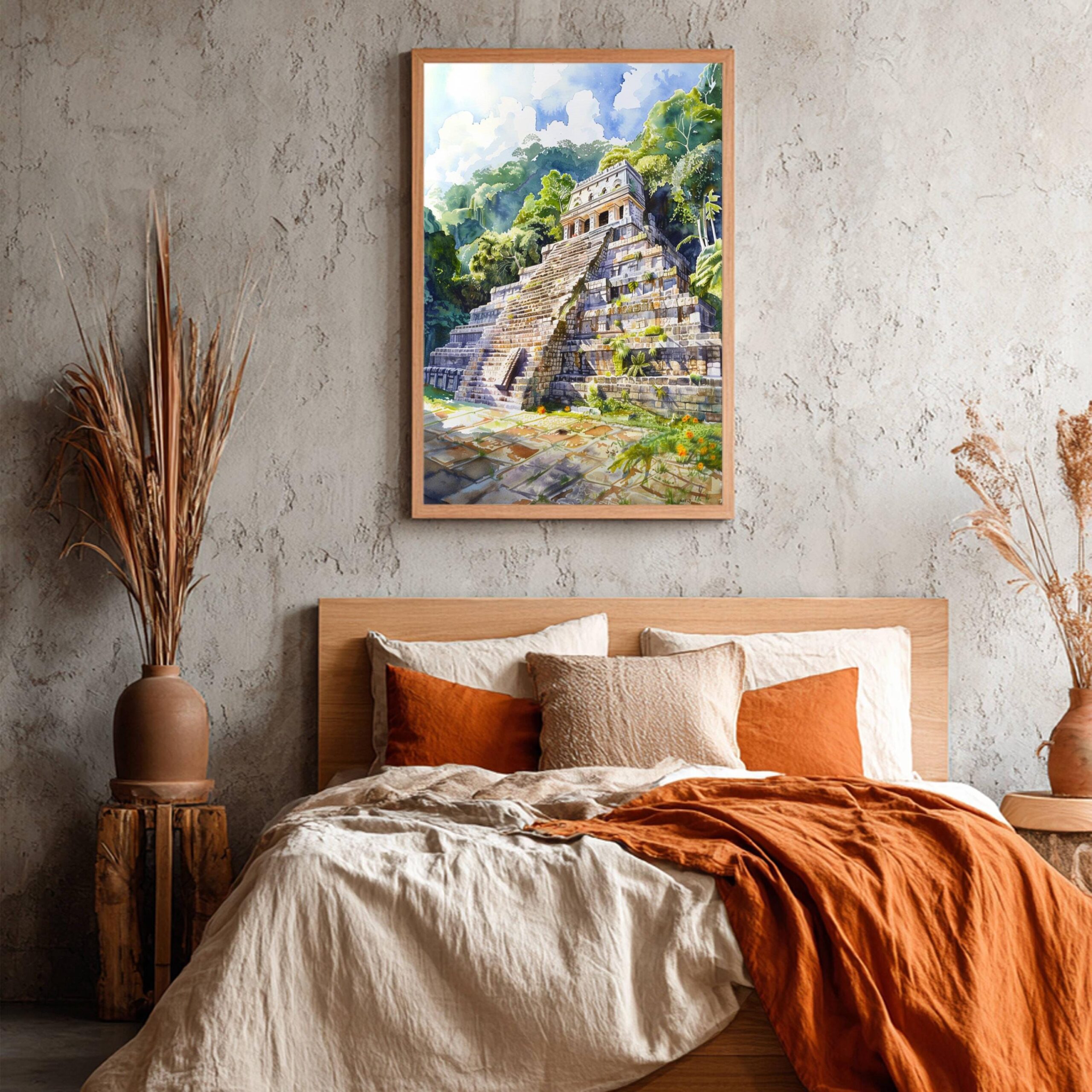 Mayan Ruins Palanque Mexico Watercolor Print: North America Travel Art Poster - Image 3