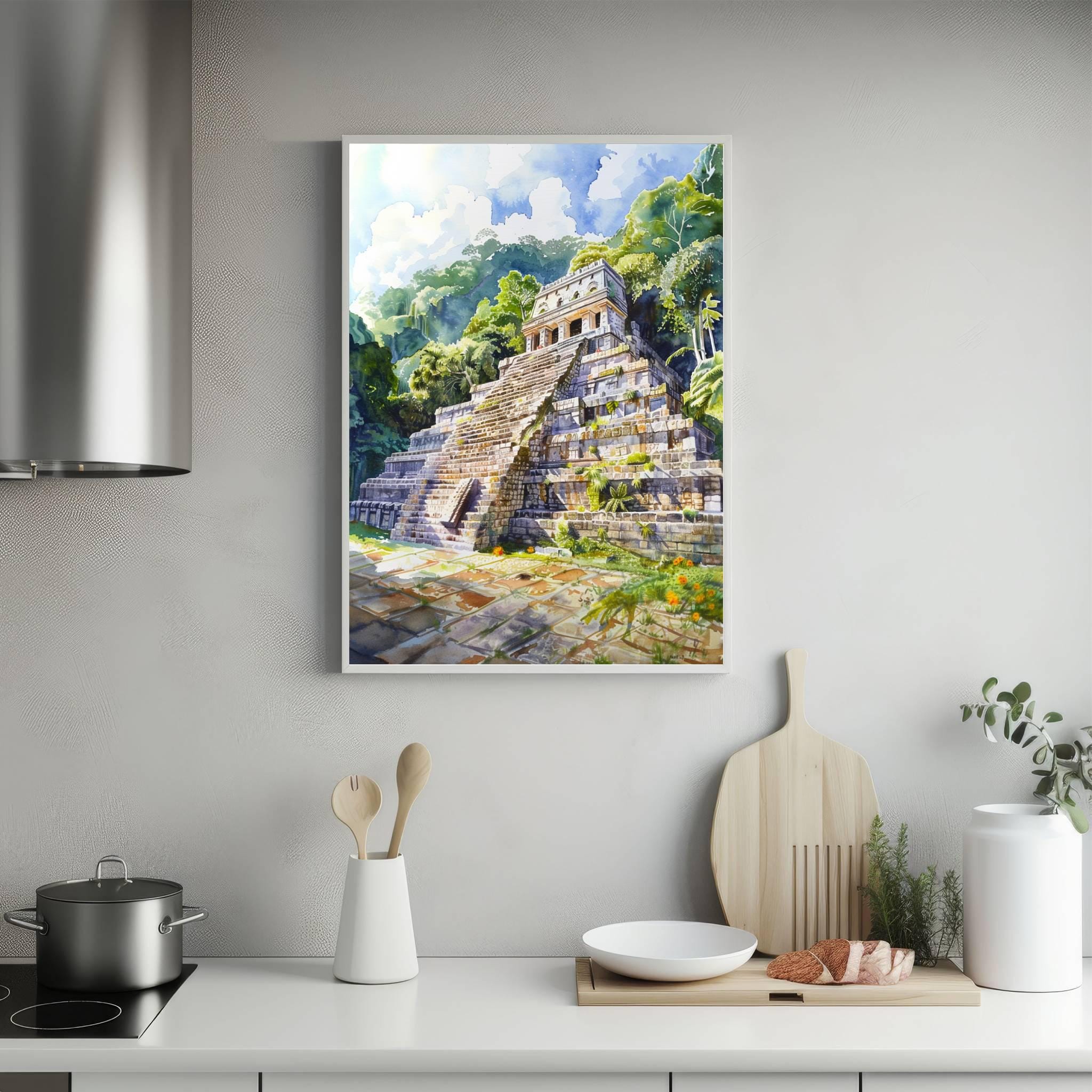 Mayan Ruins Palanque Mexico Watercolor Print: North America Travel Art Poster - Image 6