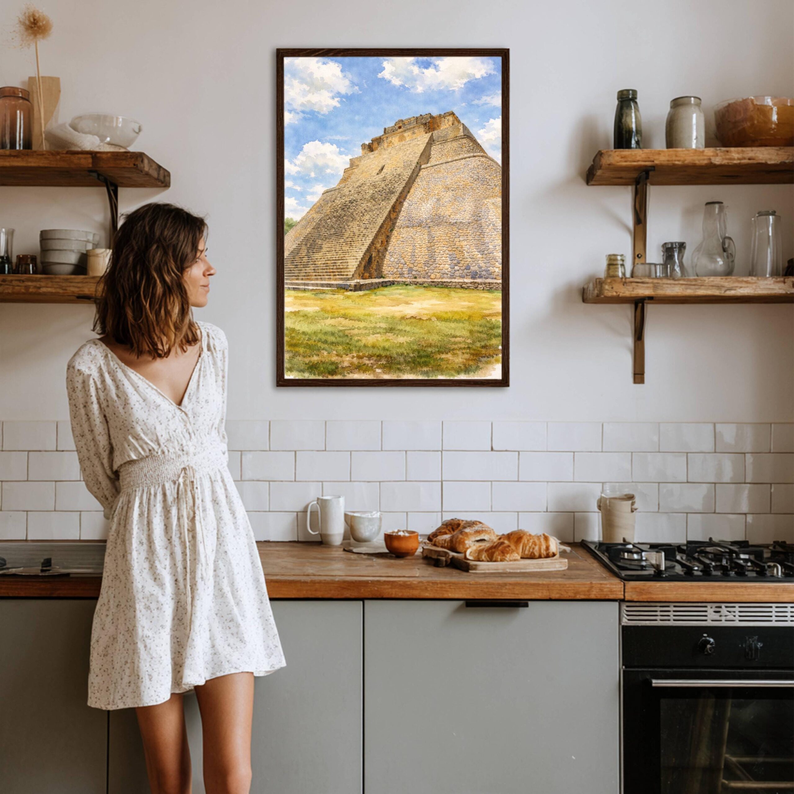 Pyramid of the Magician Uxmal Mexico Watercolor Print: North America Travel Art Poster - Image 8