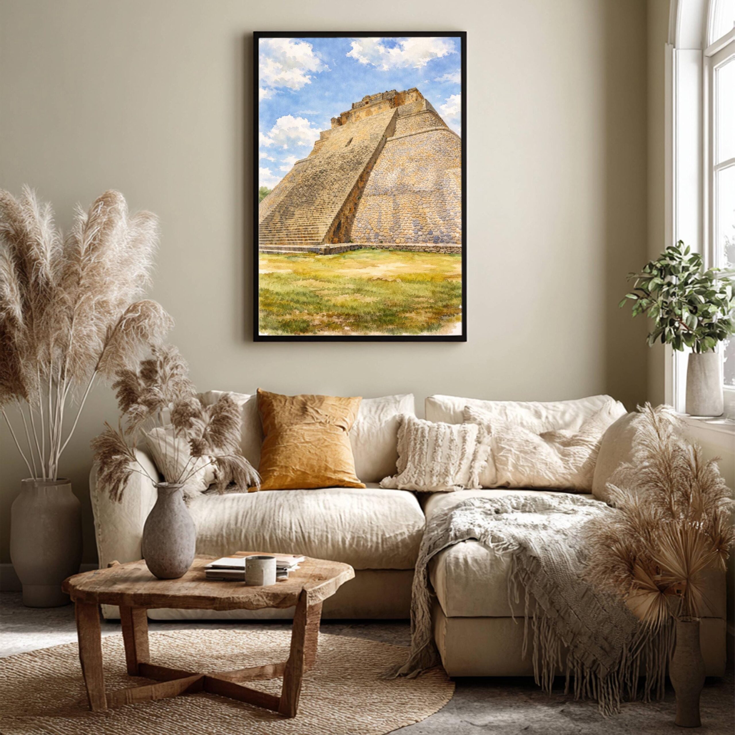 Pyramid of the Magician Uxmal Mexico Watercolor Print: North America Travel Art Poster - Image 3