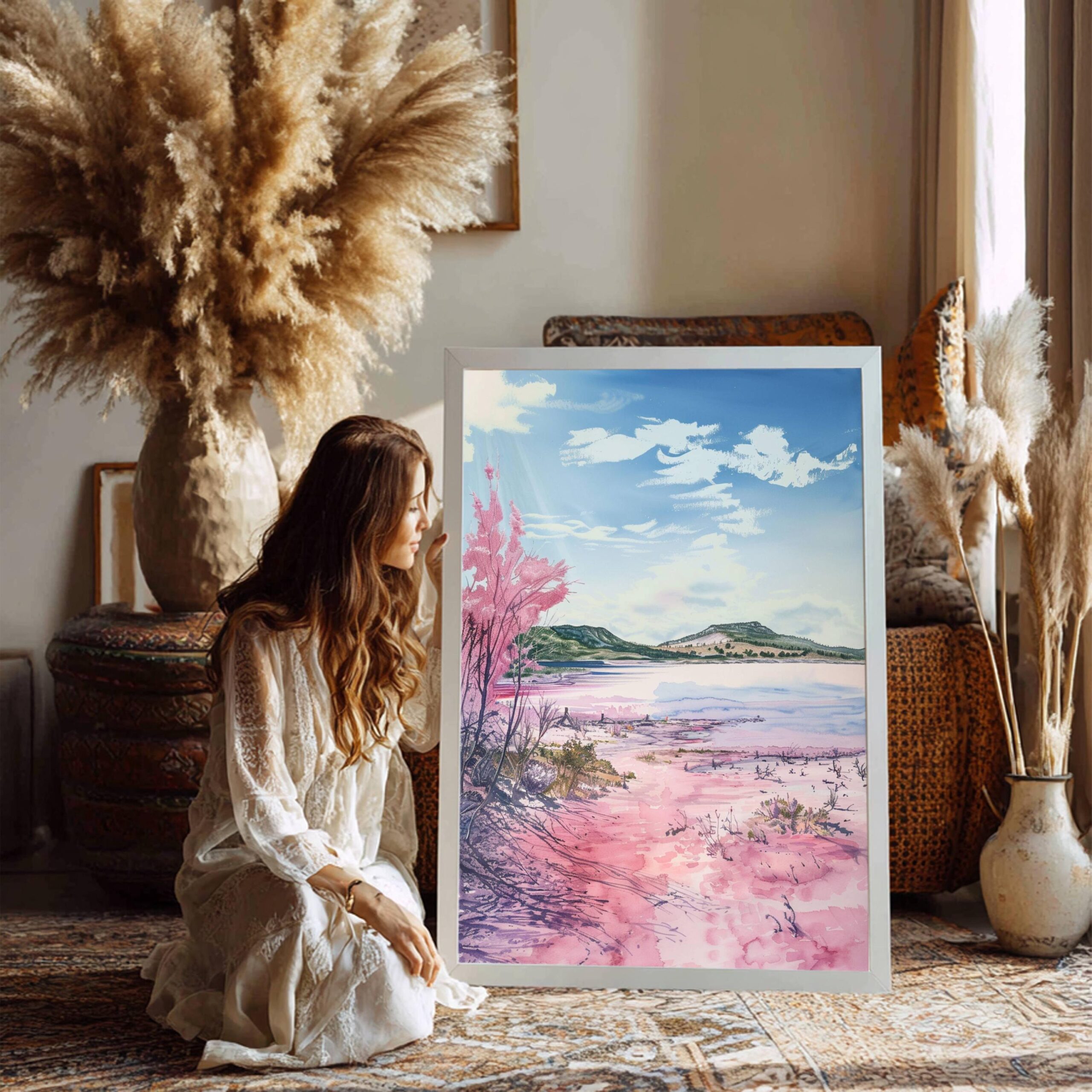 Lake Hillier Australia Watercolor Print: Travel Art Poster - Image 6