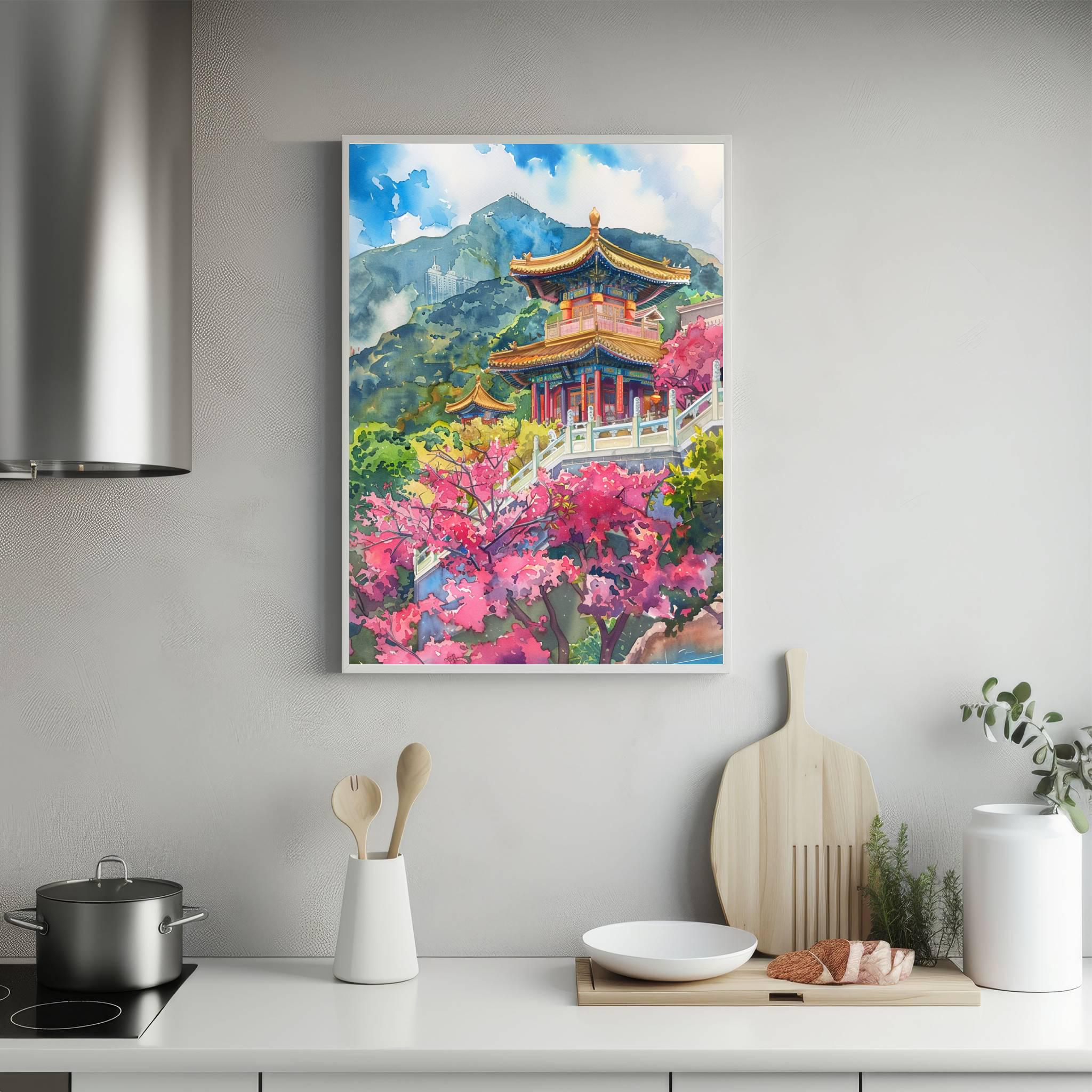 Po Lin Monastery Hong Kong China Watercolor Print: Asia Travel Art Poster - Image 5