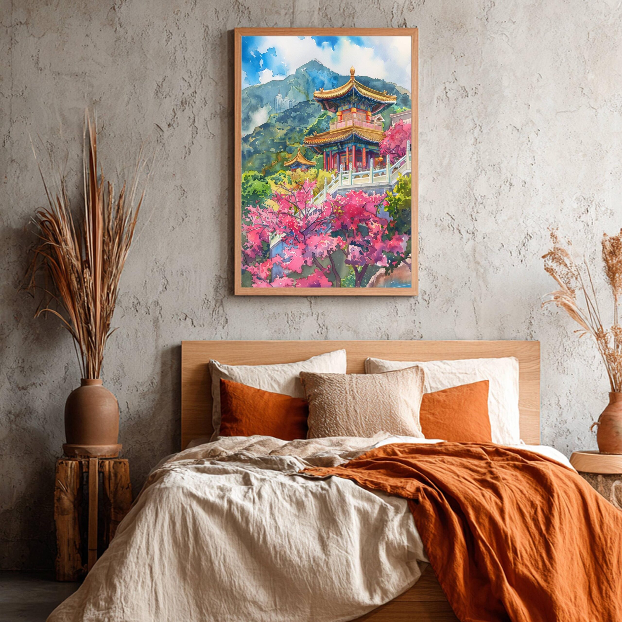 Po Lin Monastery Hong Kong China Watercolor Print: Asia Travel Art Poster - Image 4