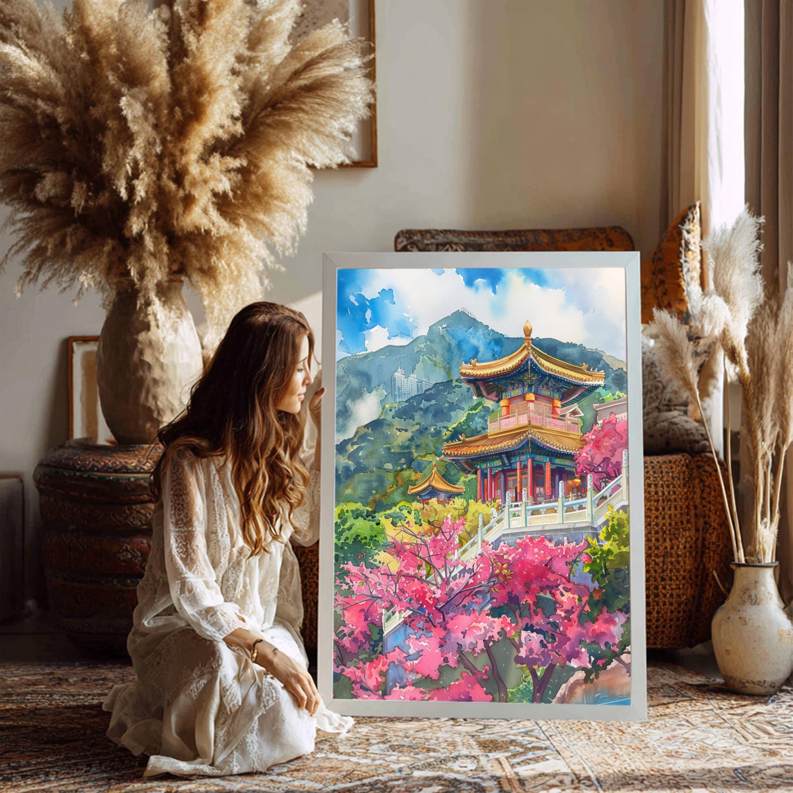 Po Lin Monastery Hong Kong China Watercolor Print: Asia Travel Art Poster - Image 7