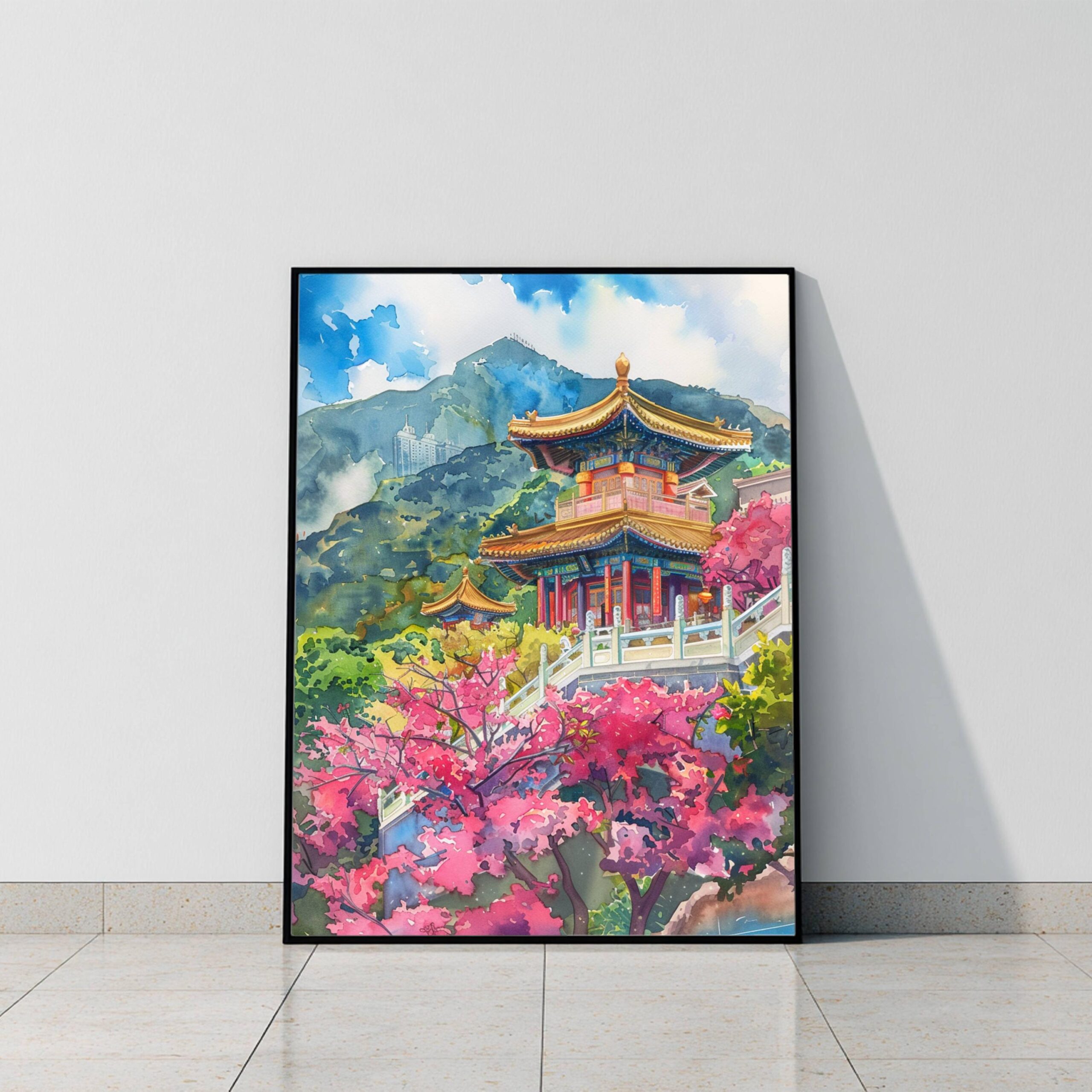 Po Lin Monastery Hong Kong China Watercolor Print: Asia Travel Art Poster - Image 10