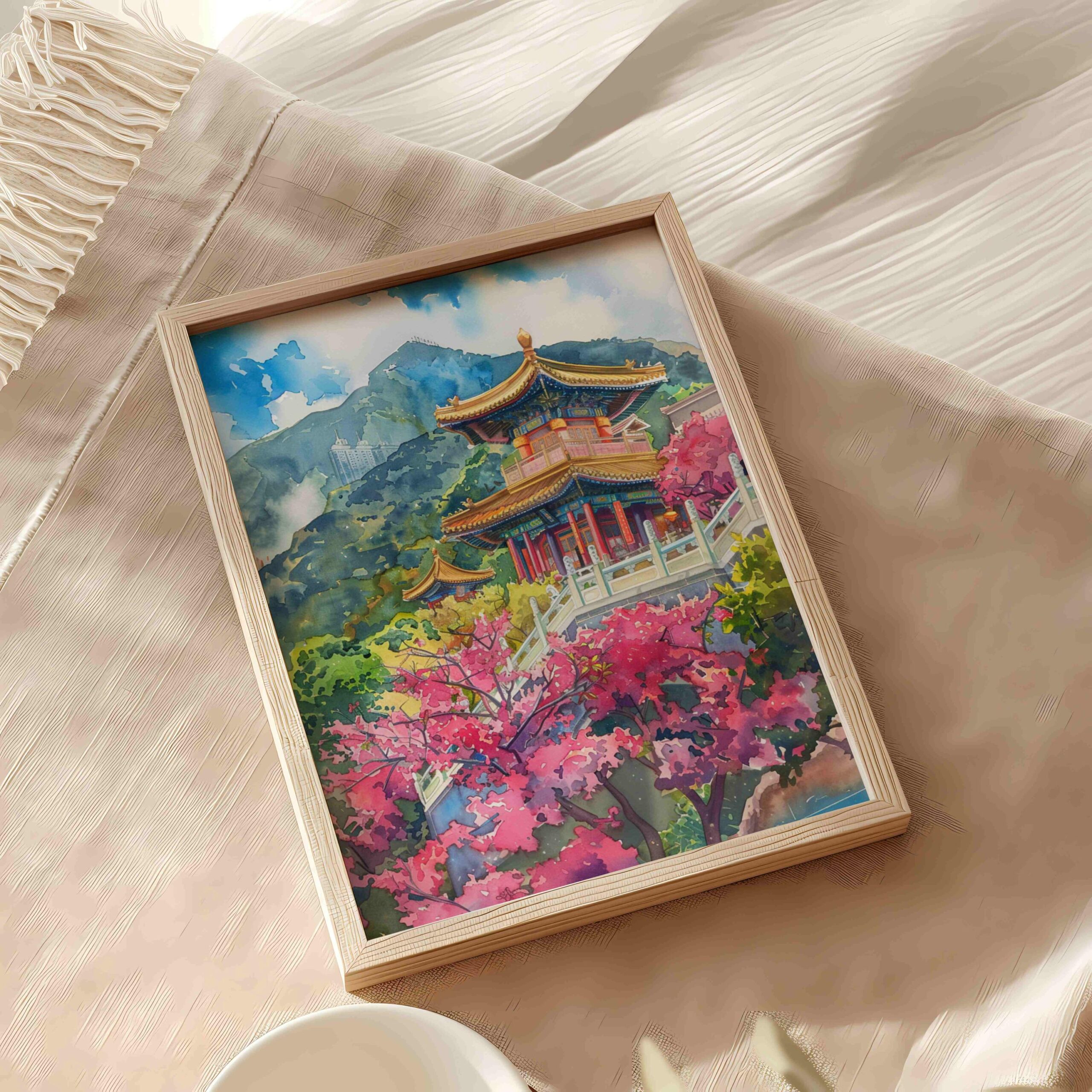 Po Lin Monastery Hong Kong China Watercolor Print: Asia Travel Art Poster - Image 6