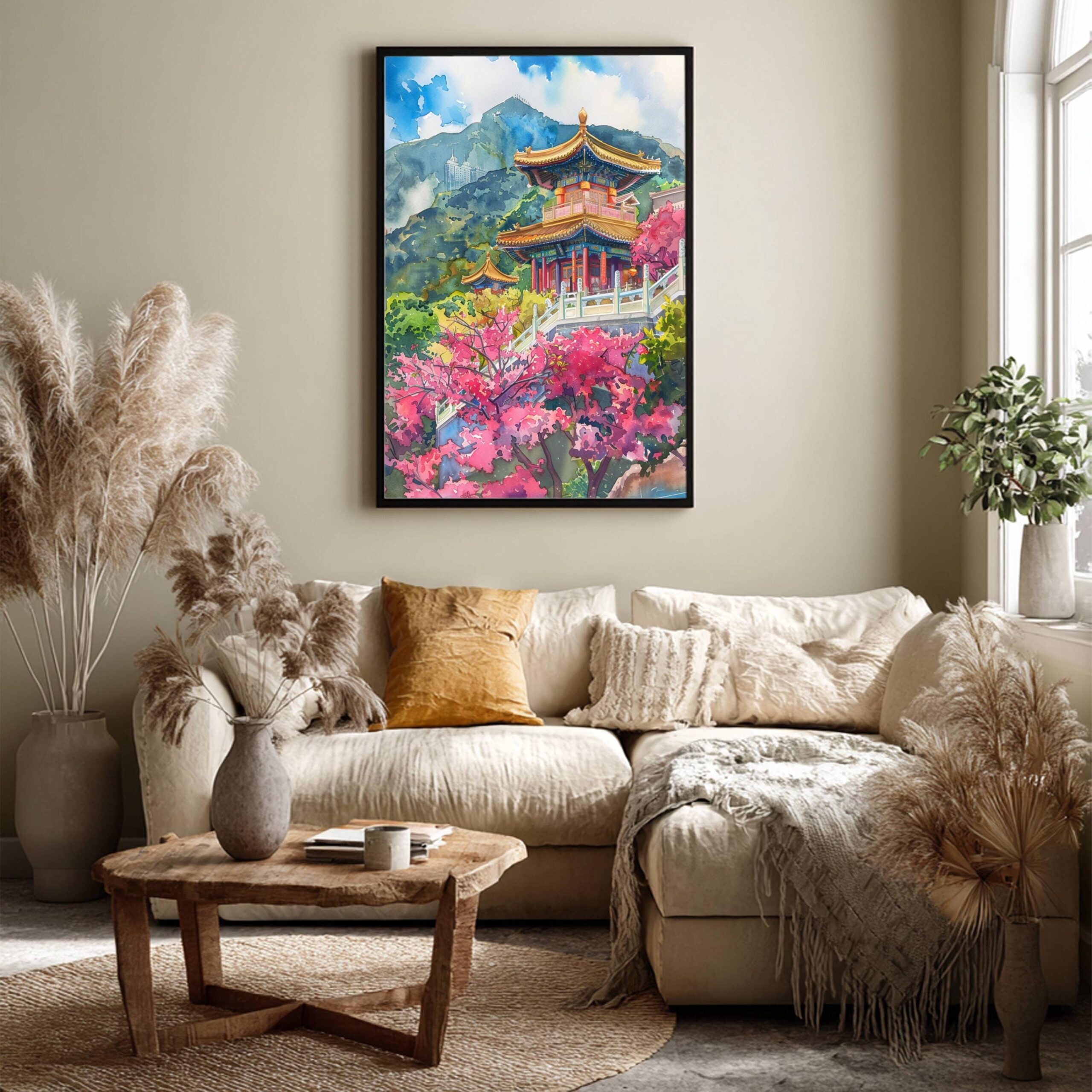 Po Lin Monastery Hong Kong China Watercolor Print: Asia Travel Art Poster - Image 3