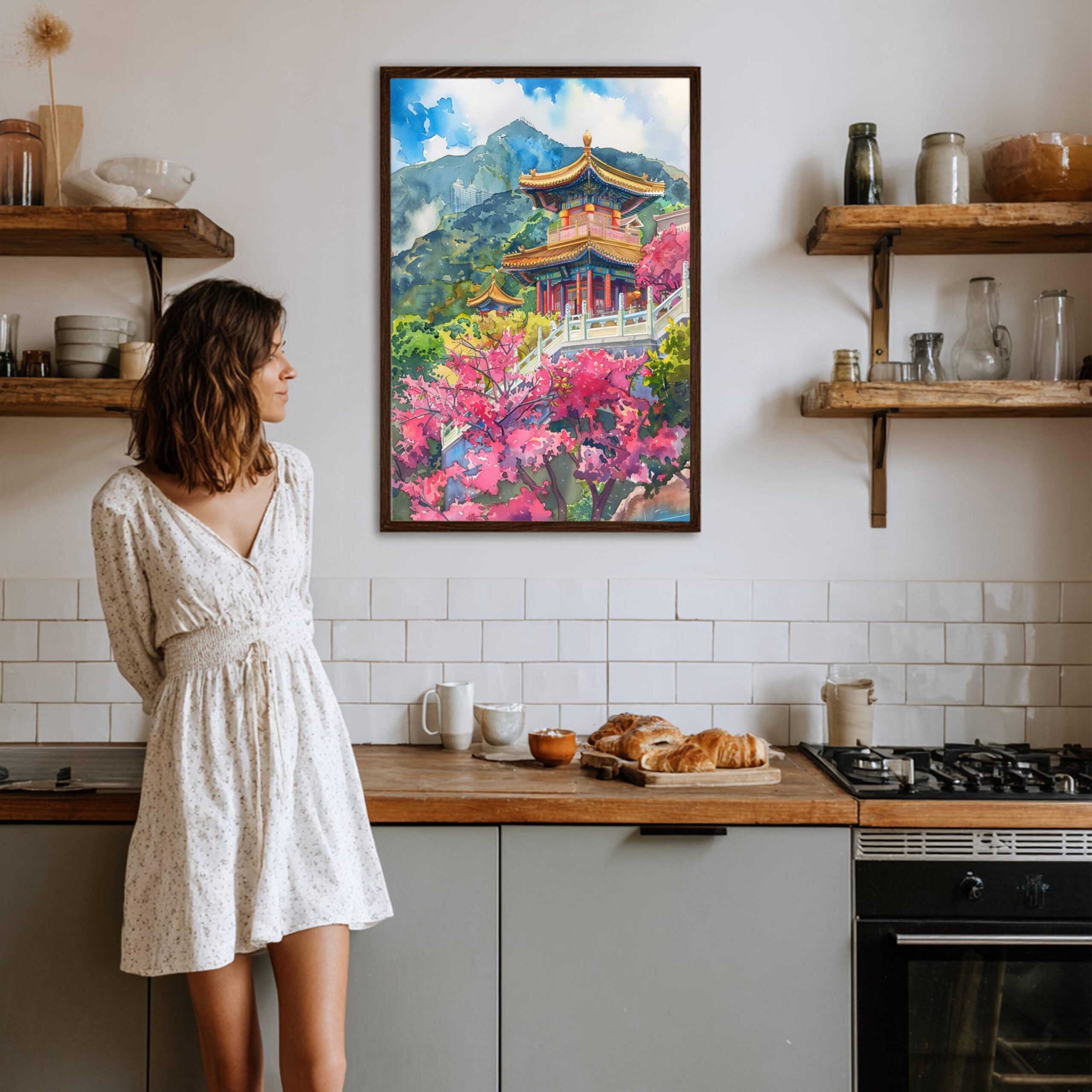 Po Lin Monastery Hong Kong China Watercolor Print: Asia Travel Art Poster - Image 8