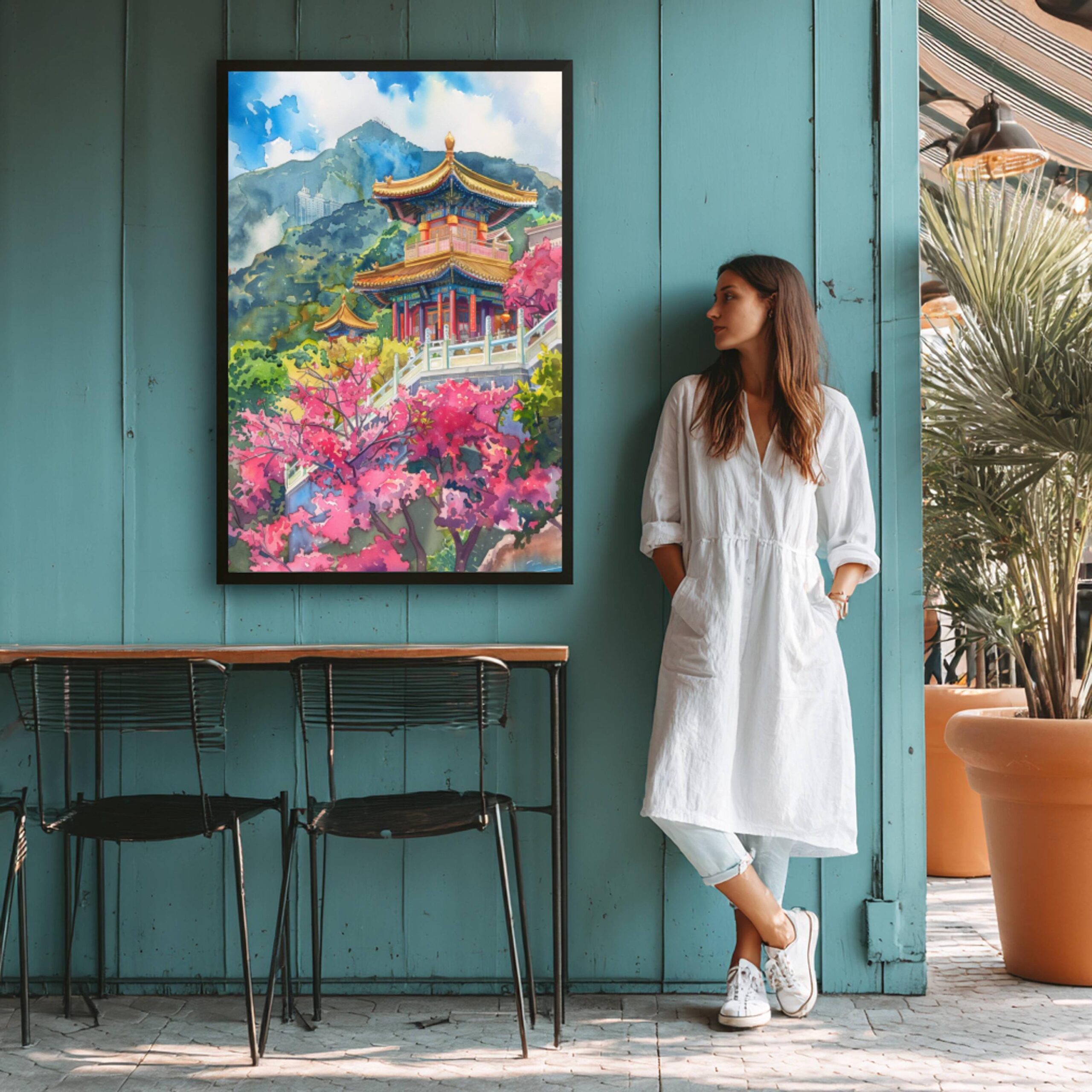 Po Lin Monastery Hong Kong China Watercolor Print: Asia Travel Art Poster - Image 9