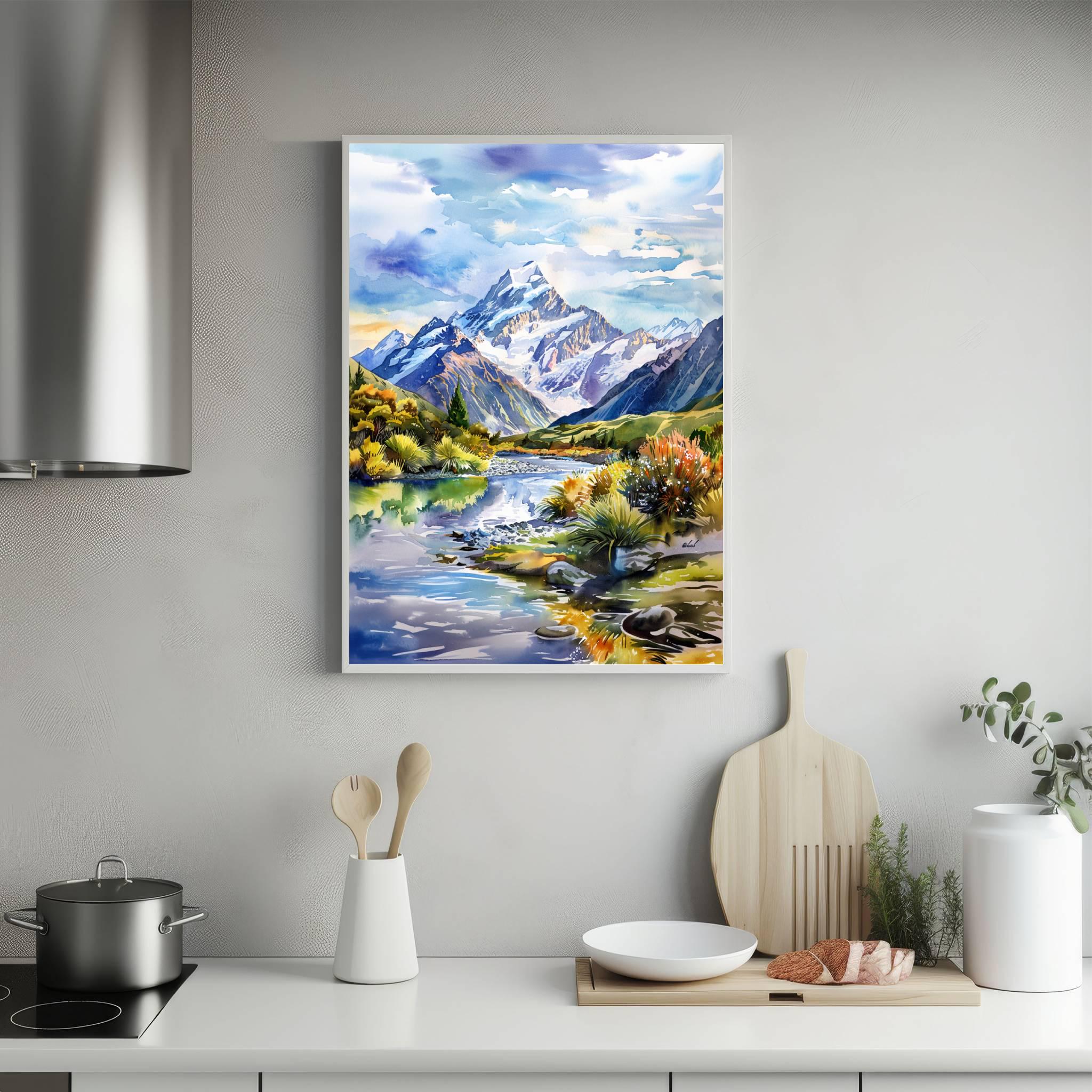 Mount Cook South Island New Zealand Watercolor Print: Travel Art Poster - Image 5