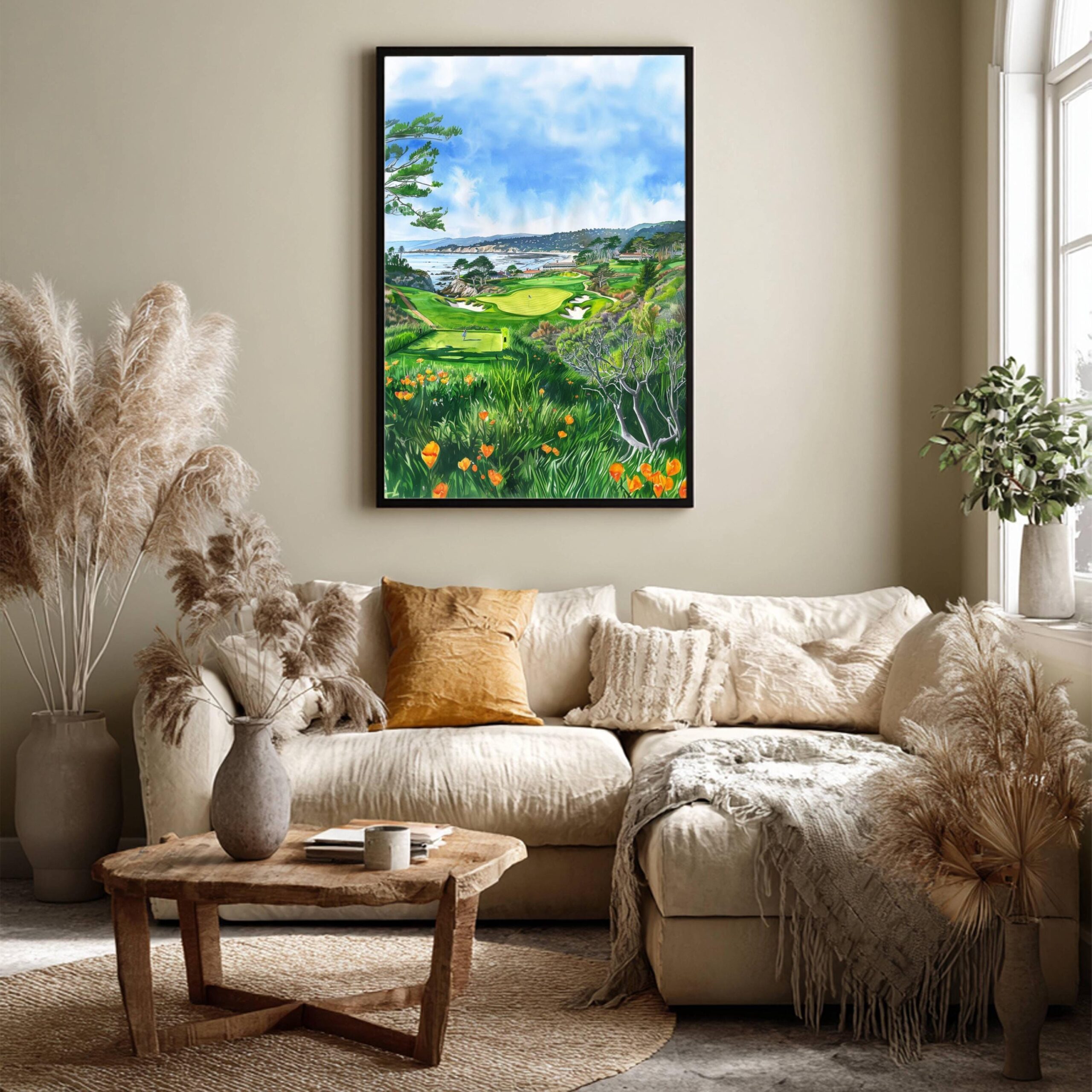 Pebble Beach Golf Links California USA Watercolor Print: American Travel Poster - Image 3