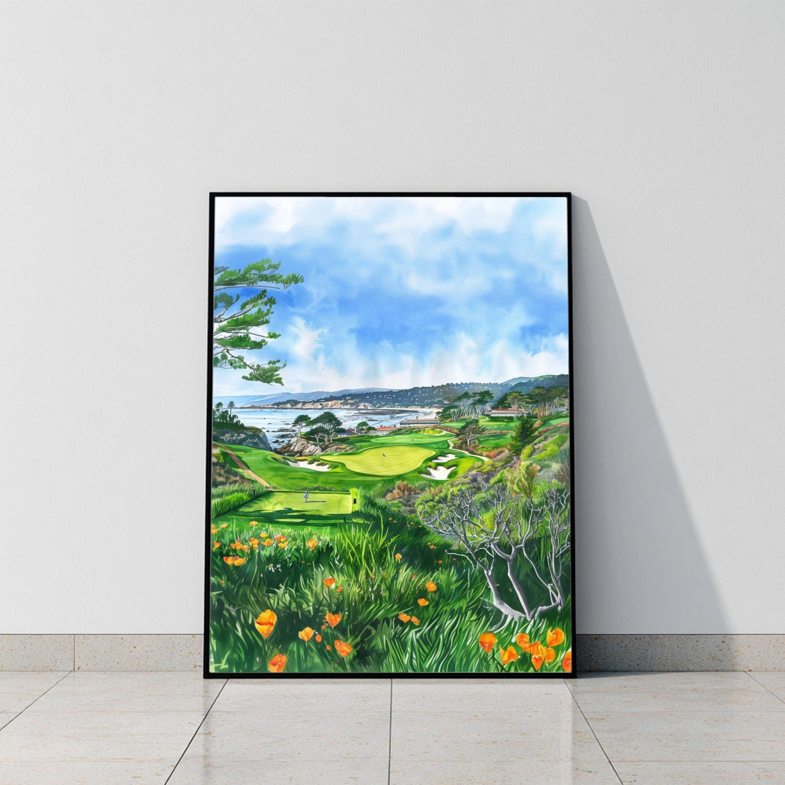 Pebble Beach Golf Links California USA Watercolor Print: American Travel Poster - Image 10